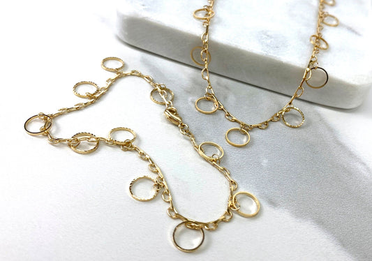 18k Gold Filled Fancy Delicate Circles Set Necklace 24 inches Long & Bracelet 8 inches Wholesale Jewelry Supplies