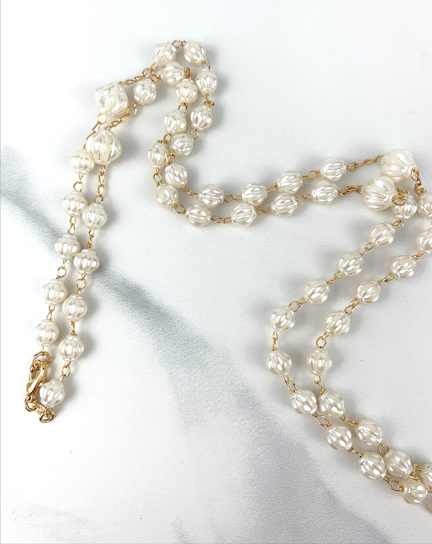 18k Gold Filled Simulated Pearls La Milagrosa, Miraculous Virgin Rosary Necklace, Religious Jewelry, Wholesale Jewelry Making Supplies