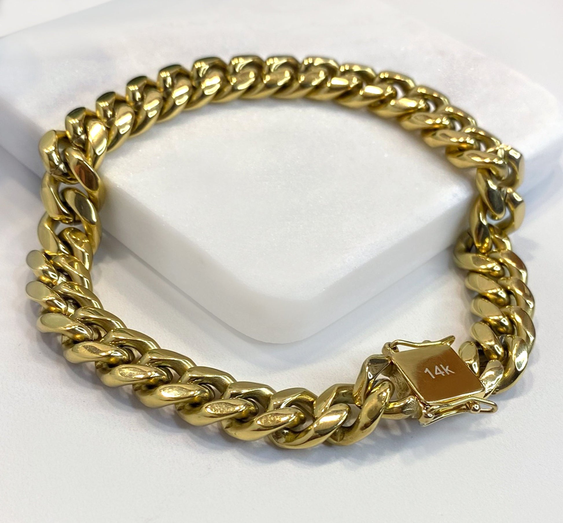 12mm Miami Cuban Link Bracelet In 14k Gold Filled Featuring Double Safety Lock Box Clasp, Unisex Curb Chain, Wholesale Jewelry Supplies