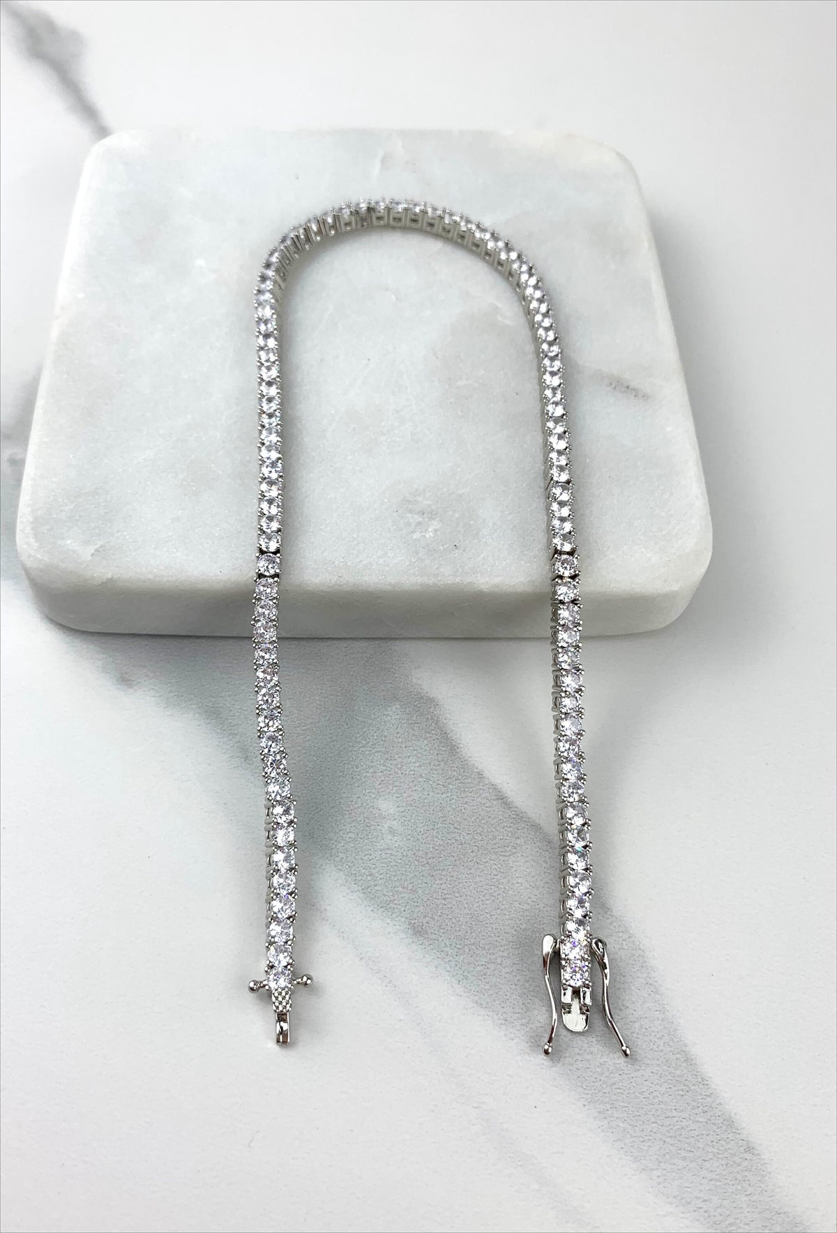 18k White Gold Filled with Zirconia White Silver Anklet For Wholesale and Jewelry Supplies