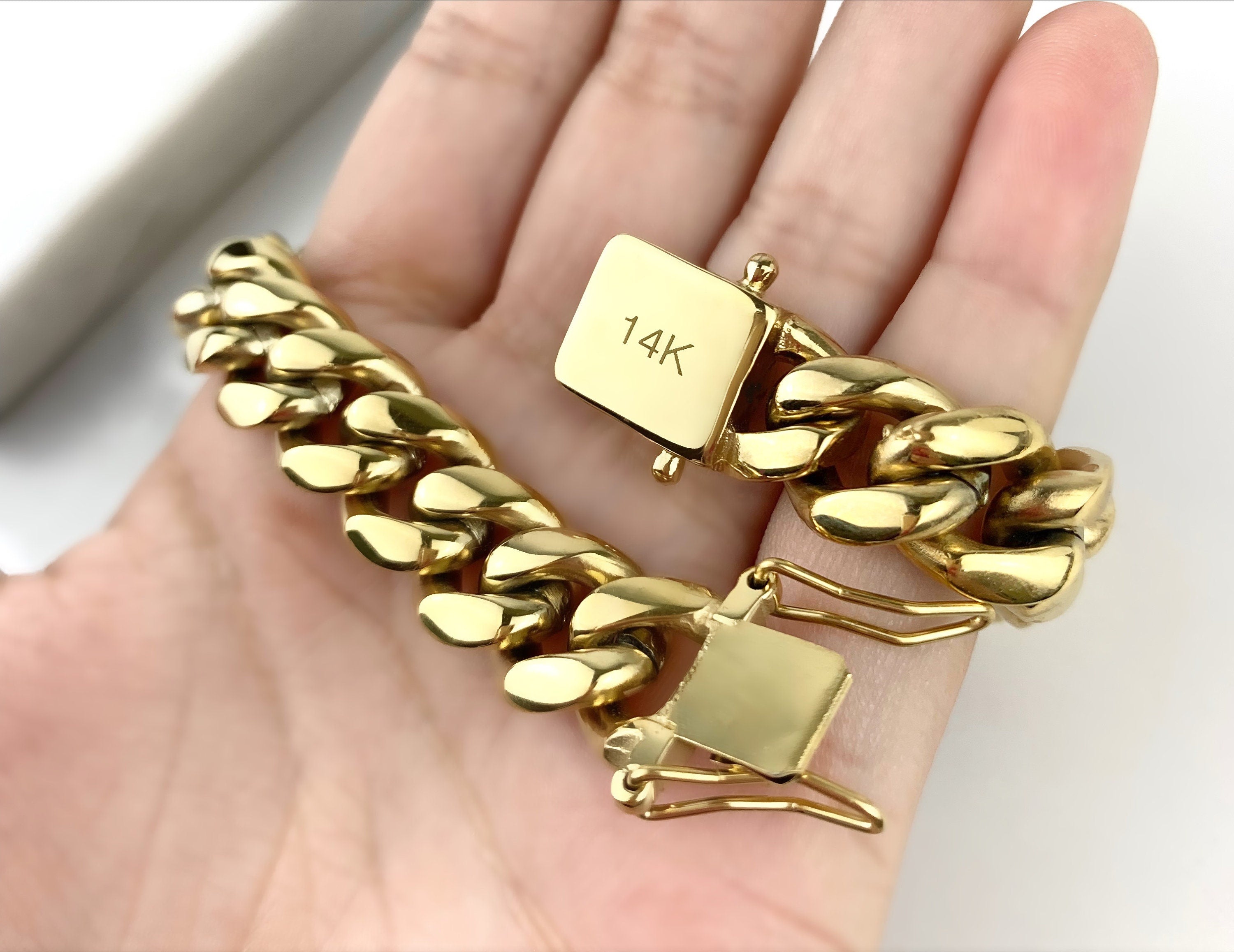 Buy Lab Grown Diamond Stainless Steel 12mm Miami Cuban Chain Bracelet with  Double Tab Box Clasp Online - Inox Jewelry India