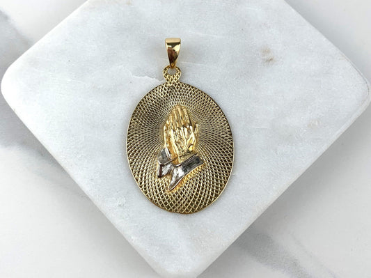 18k Gold Filled and White Filled Praying God Hands Oval Charm Wholesale Jewelry Supplies