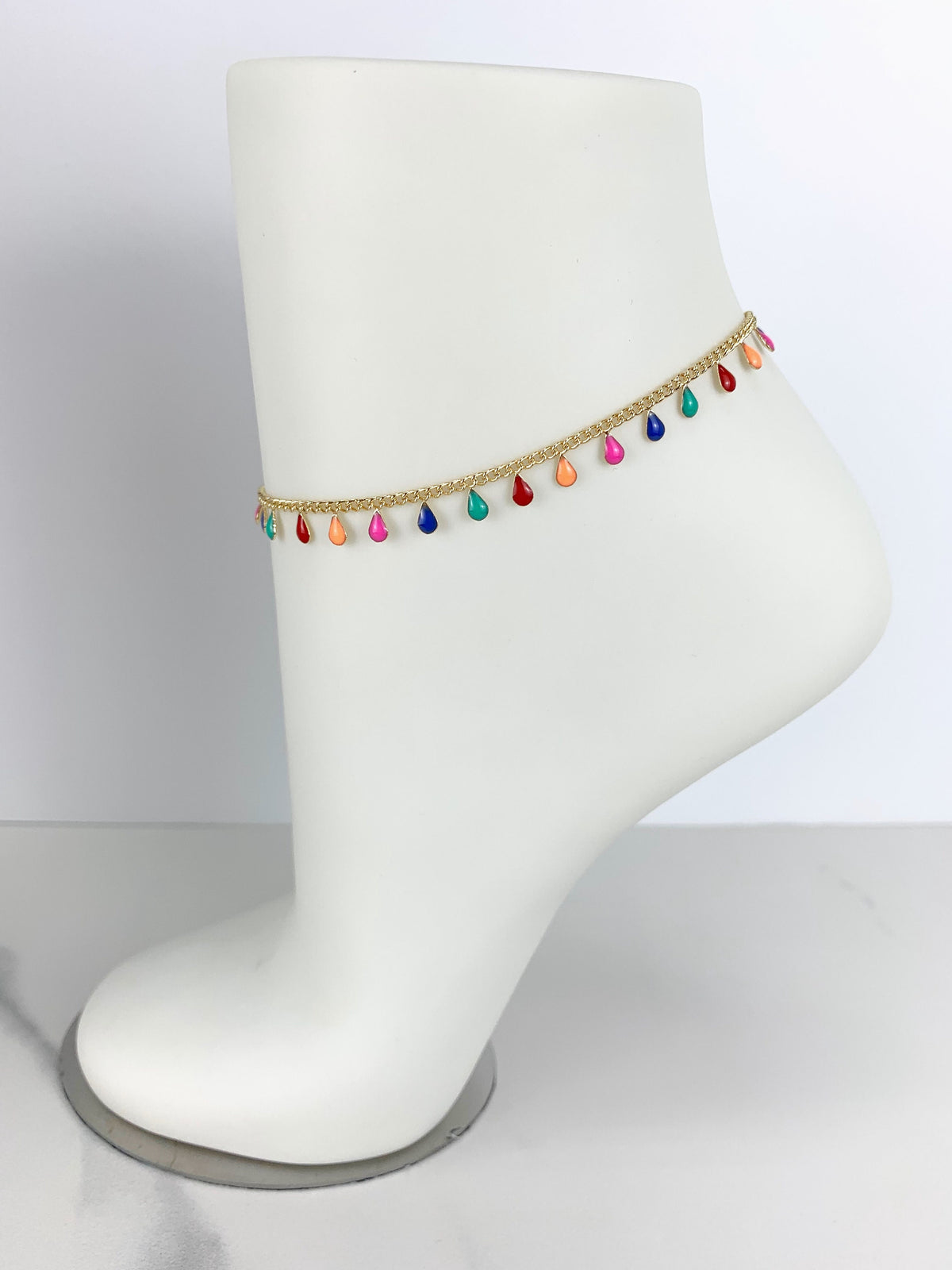 18k Gold Filled Curb Link Chain Featuring Enamel Multicolored Teardrop Fringe Necklace, Bracelet or Anklet Wholesale Jewelry Supplies