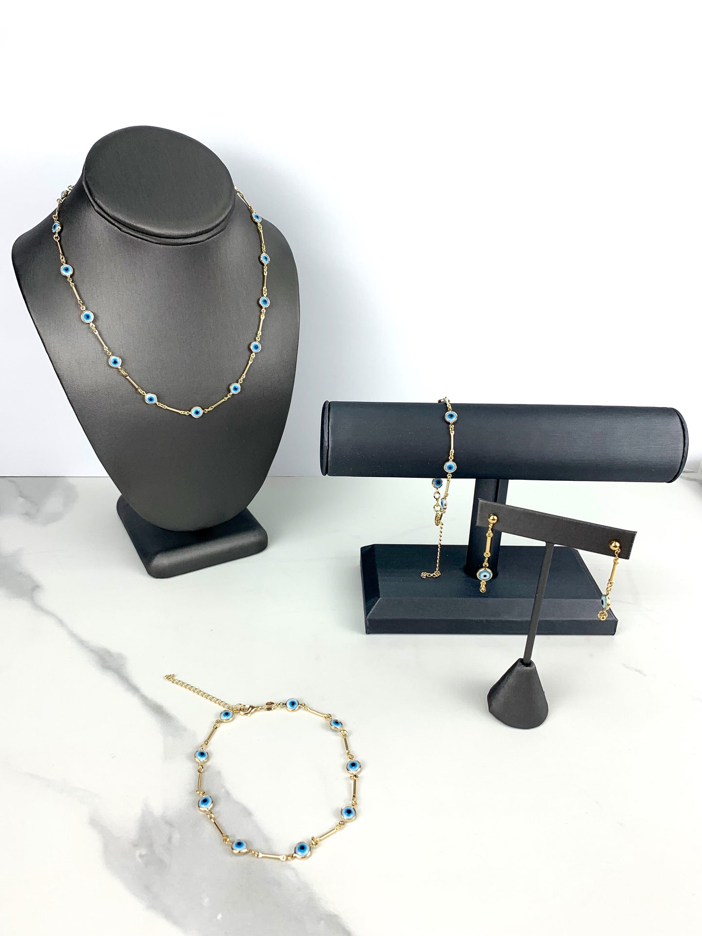 18k Gold Filled Fancy Necklace or Anklet or  Earrings or Bracelet Geek Eyes Set Wholesale Jewelry Supplies