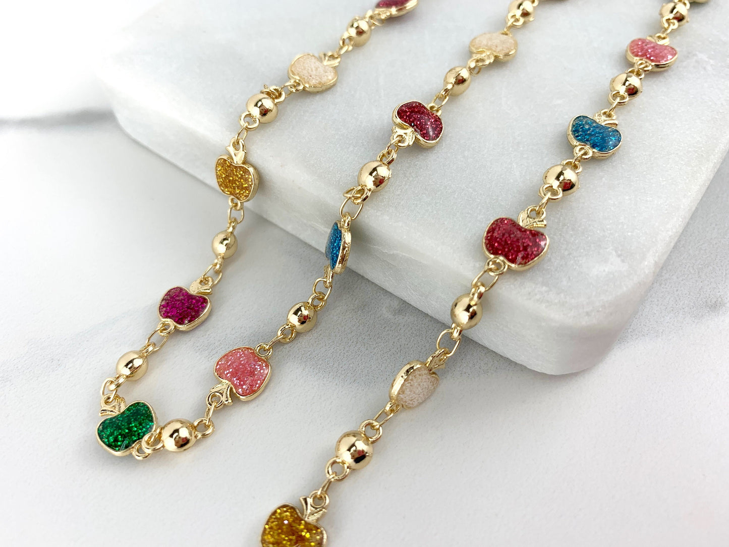 18k Gold Filled Ball Chain with Colorful Sparkle Simulated Druse Stones Apple Necklace Wholesale Jewelry Supplies