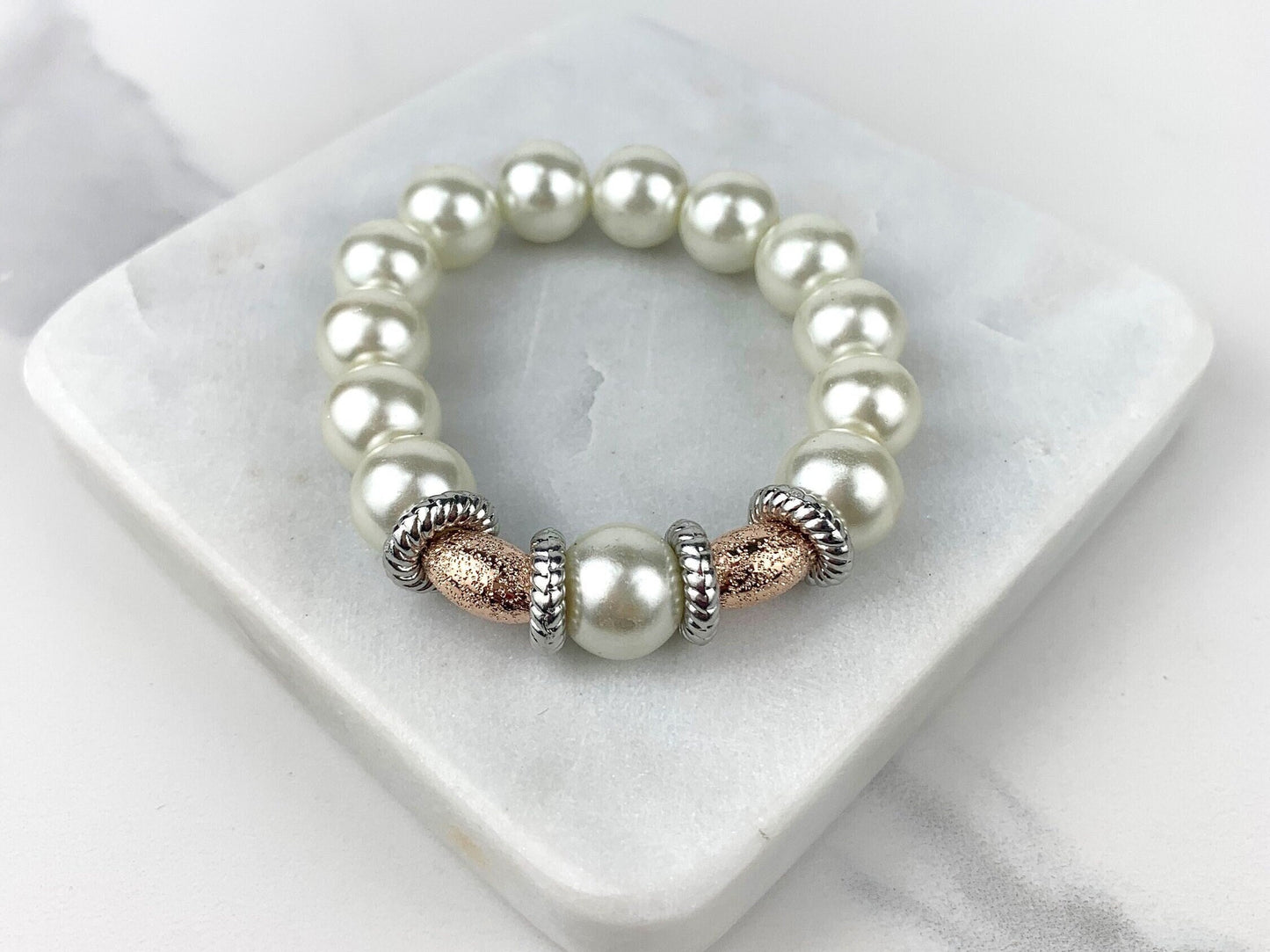 Silver Pink and White Simulated Pearl Bracelet Wholesale Jewelry Supplies