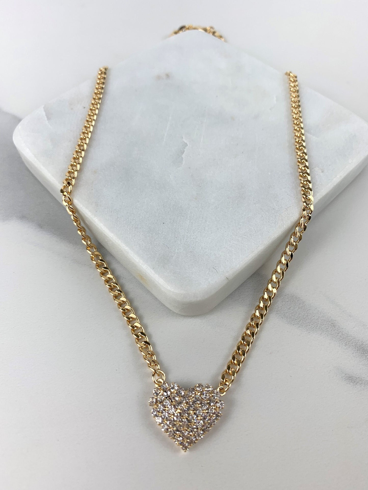 18k Gold Filled with CZ Cubic Zirconia Heart Chain Fancy Necklace Wholesale Jewelry Supplies