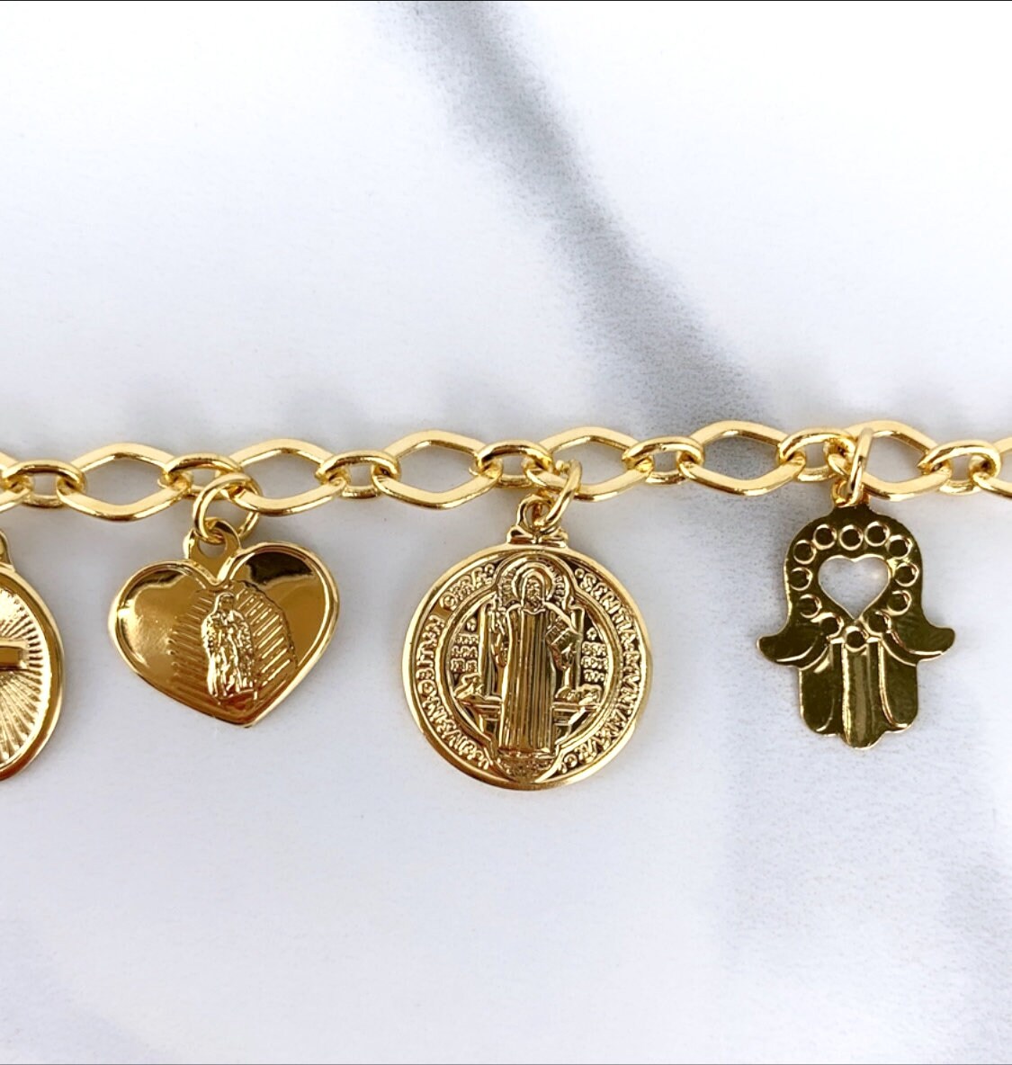 18k Gold Filled Fancy Religious & Lucky Peace and Love, Star, Tree, Cross, Hamsa Hand Charms, Bracelet Wholesale Jewelry Making Supplies