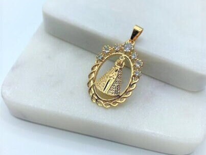 18k Gold Filled with Cubic Zirconia, Virgen de la Caridad Charms Pendant, Wholesale Jewelry Making Supplies