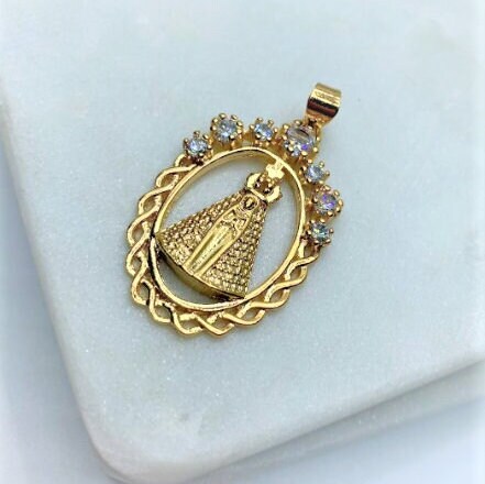 18k Gold Filled with Cubic Zirconia, Virgen de la Caridad Charms Pendant, Wholesale Jewelry Making Supplies