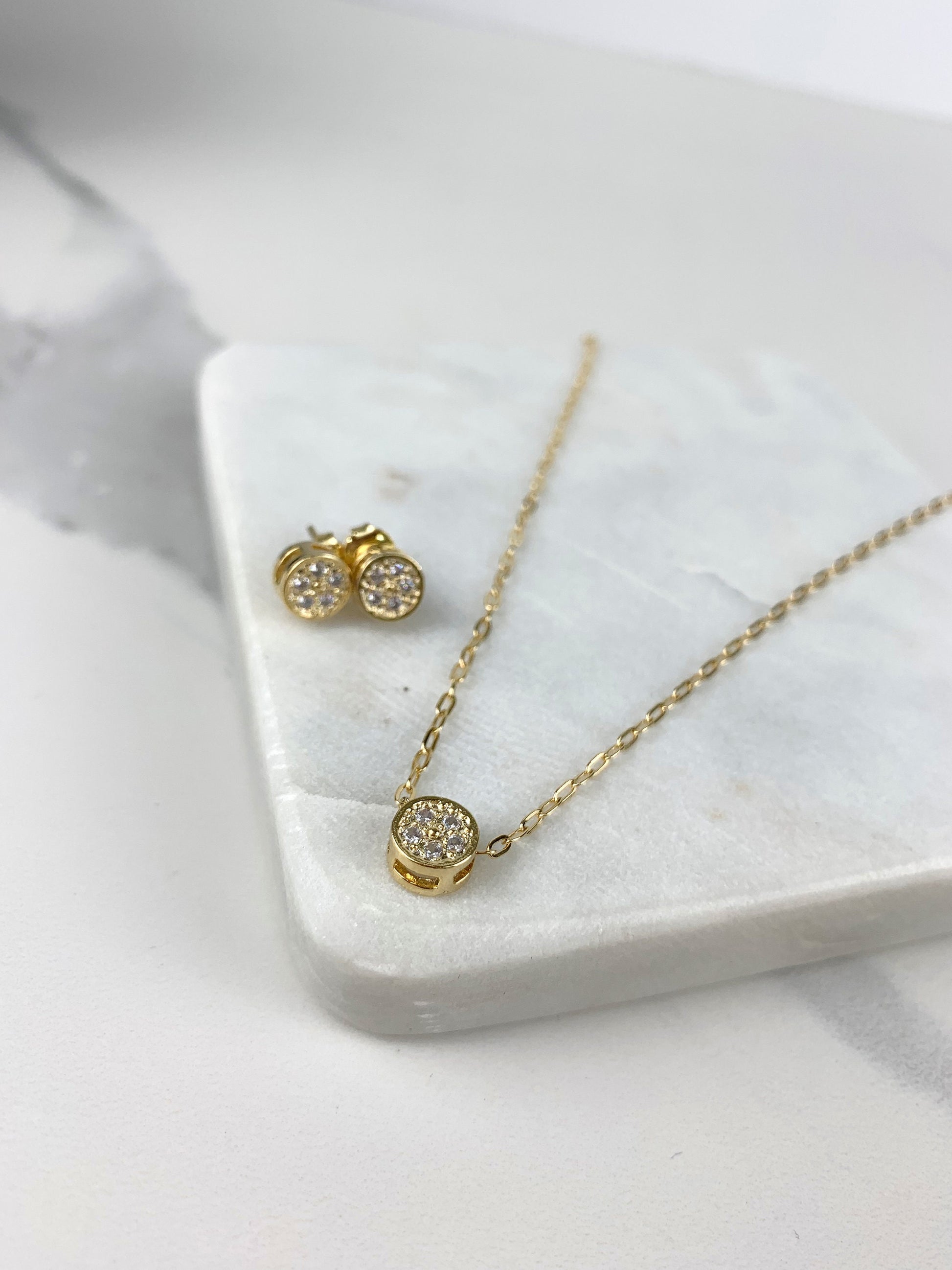 18k Gold Filled Fancy 1mm Cutie circle with CZ Cubic Zirconia Necklace and Earrings Wholesale Jewelry Supplies
