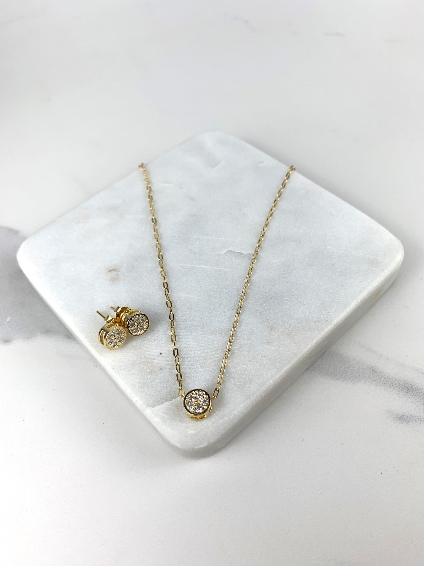 18k Gold Filled Fancy 1mm Cutie circle with CZ Cubic Zirconia Necklace and Earrings Wholesale Jewelry Supplies