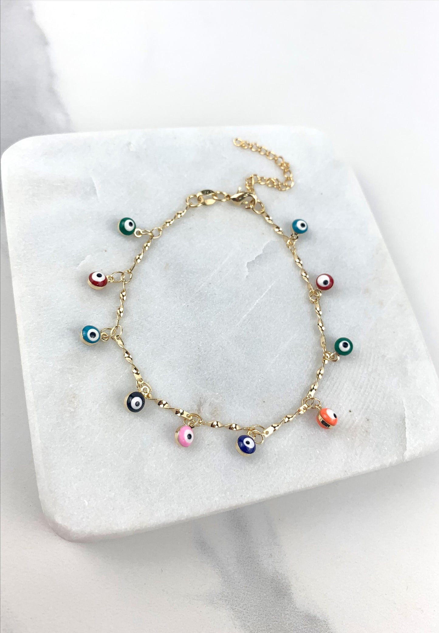18k Gold Filled Colorful Evil Eye Charm Bracelet Multicolor Greek Eye Charms Wholesale Jewelry Making Supplies