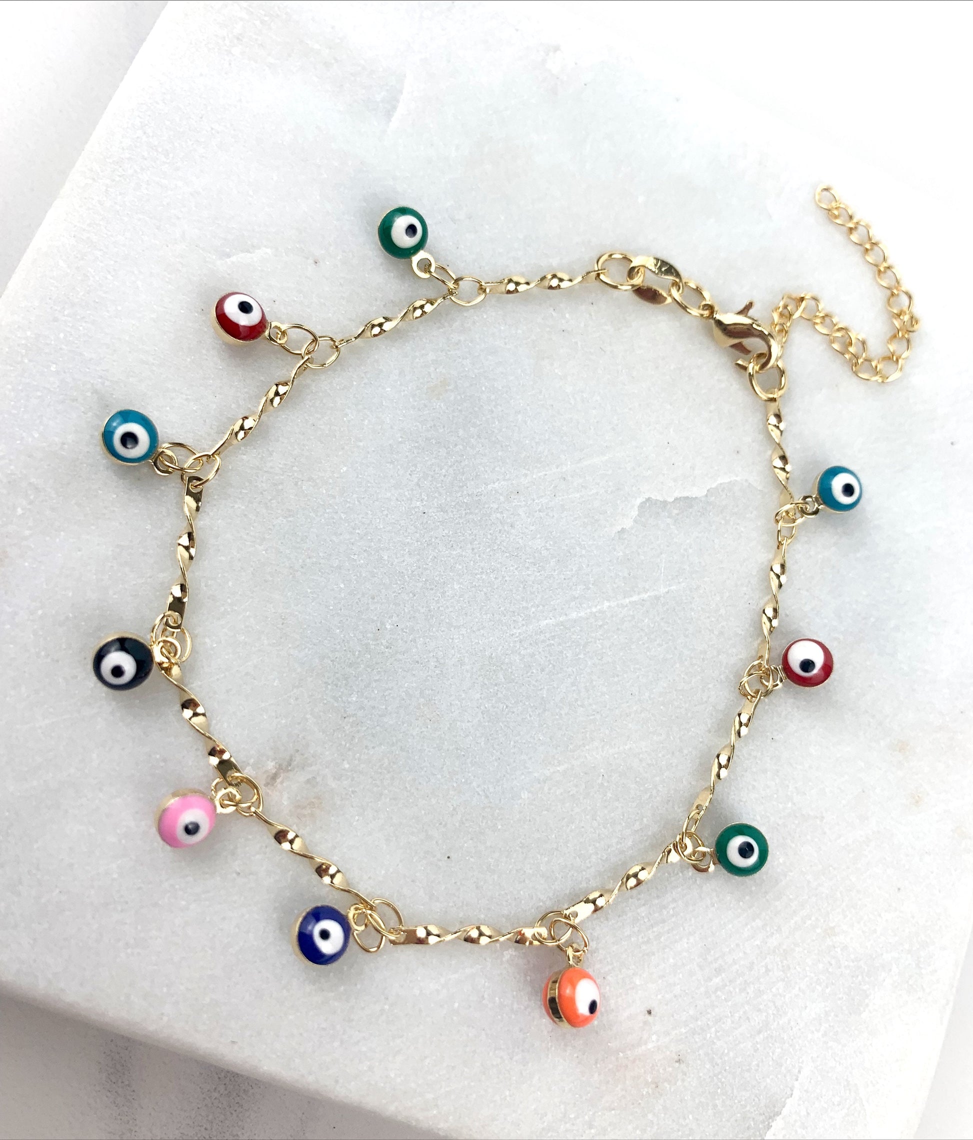 18k Gold Filled Colorful Evil Eye Charm Bracelet Multicolor Greek Eye Charms Wholesale Jewelry Making Supplies