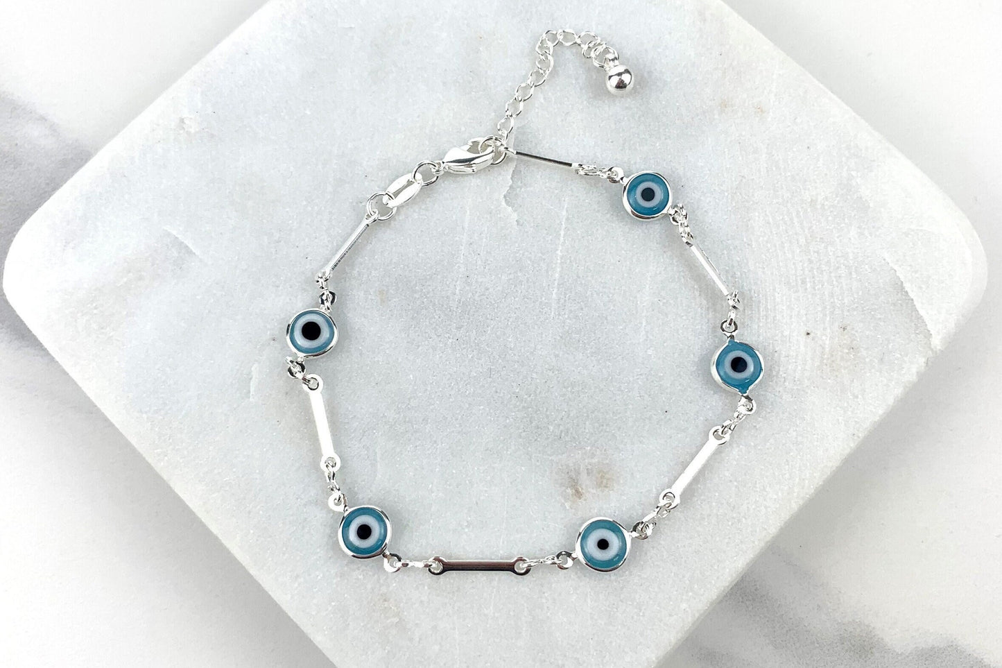 18k Silver Filled with Blue Greek Eyes with extender Small Bracelet  Wholesale Jewelry