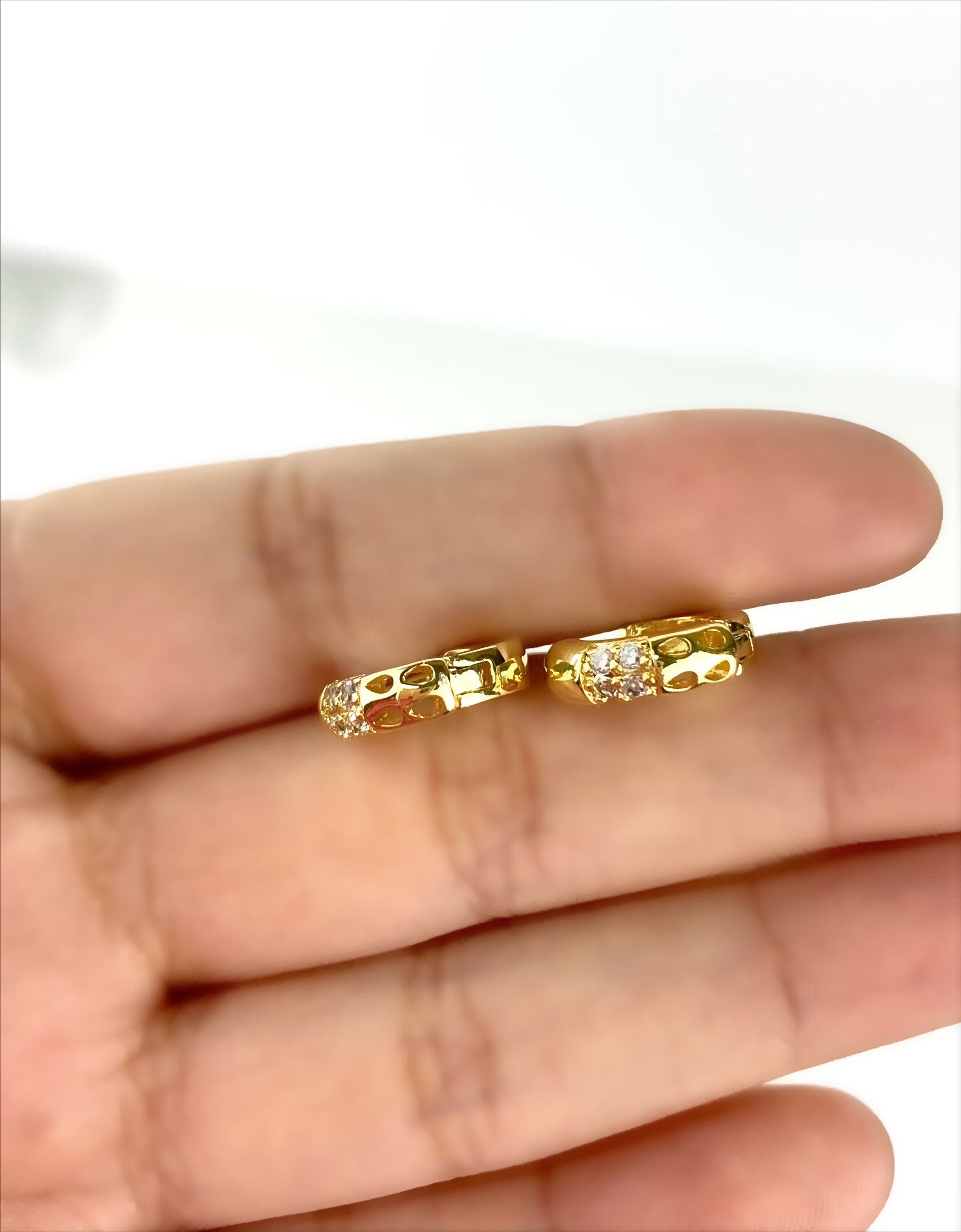 18k Gold Filled Four Cutout Teardrop with CZ Cubic Zirconia Small Huggie Hoops Earrings, Wholesale Jewelry Making Supplies