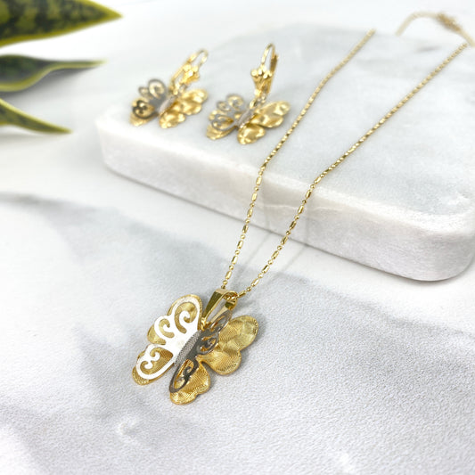 18k Gold Filled 1mm Chain with Fancy Butterfly Earrings and Pendant Wholesale Jewelry Supplies