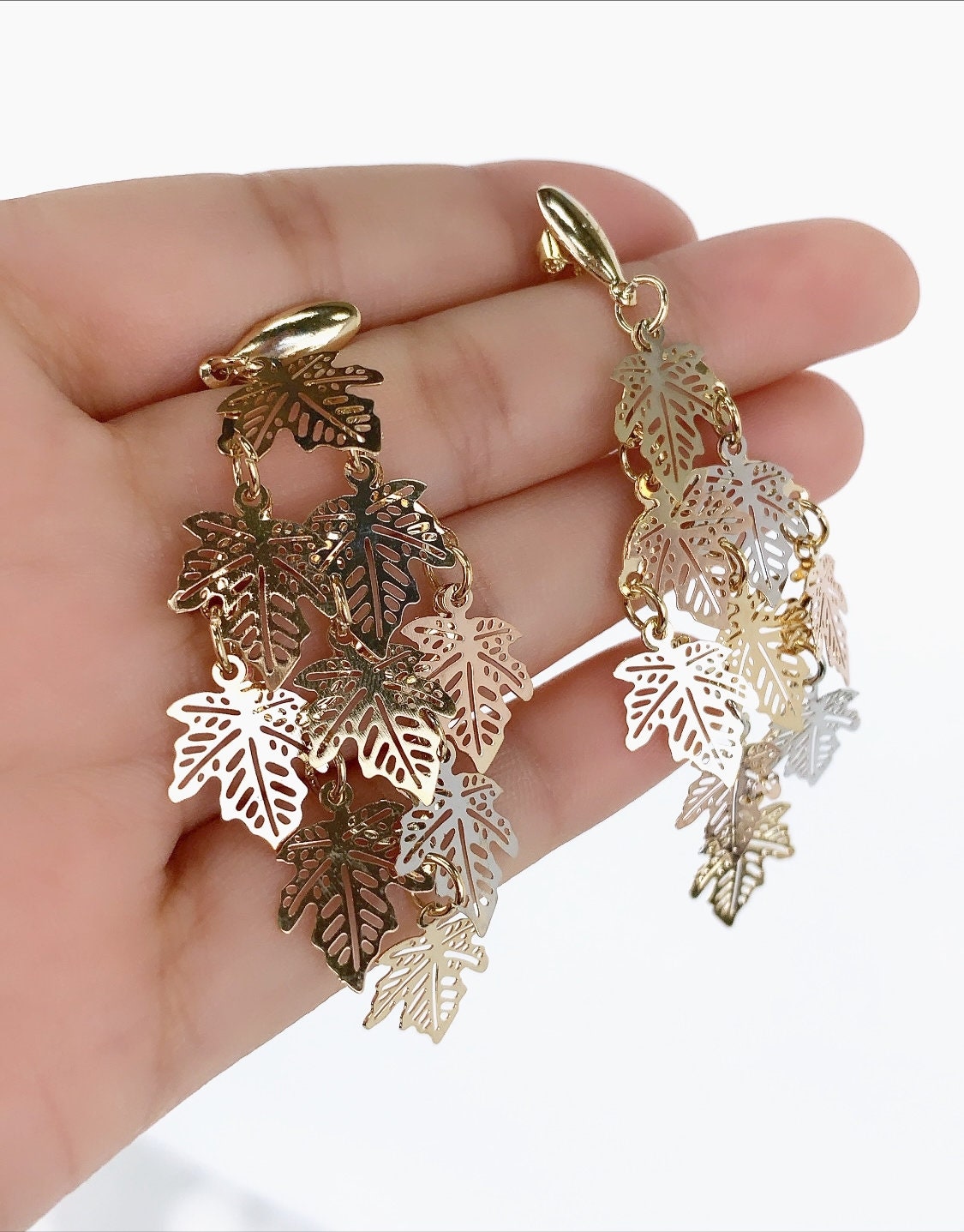 18k Gold Filled Three Tones or Gold Color Leaf Earrings & Pendants Set Wholesale Jewelry Making Supplies