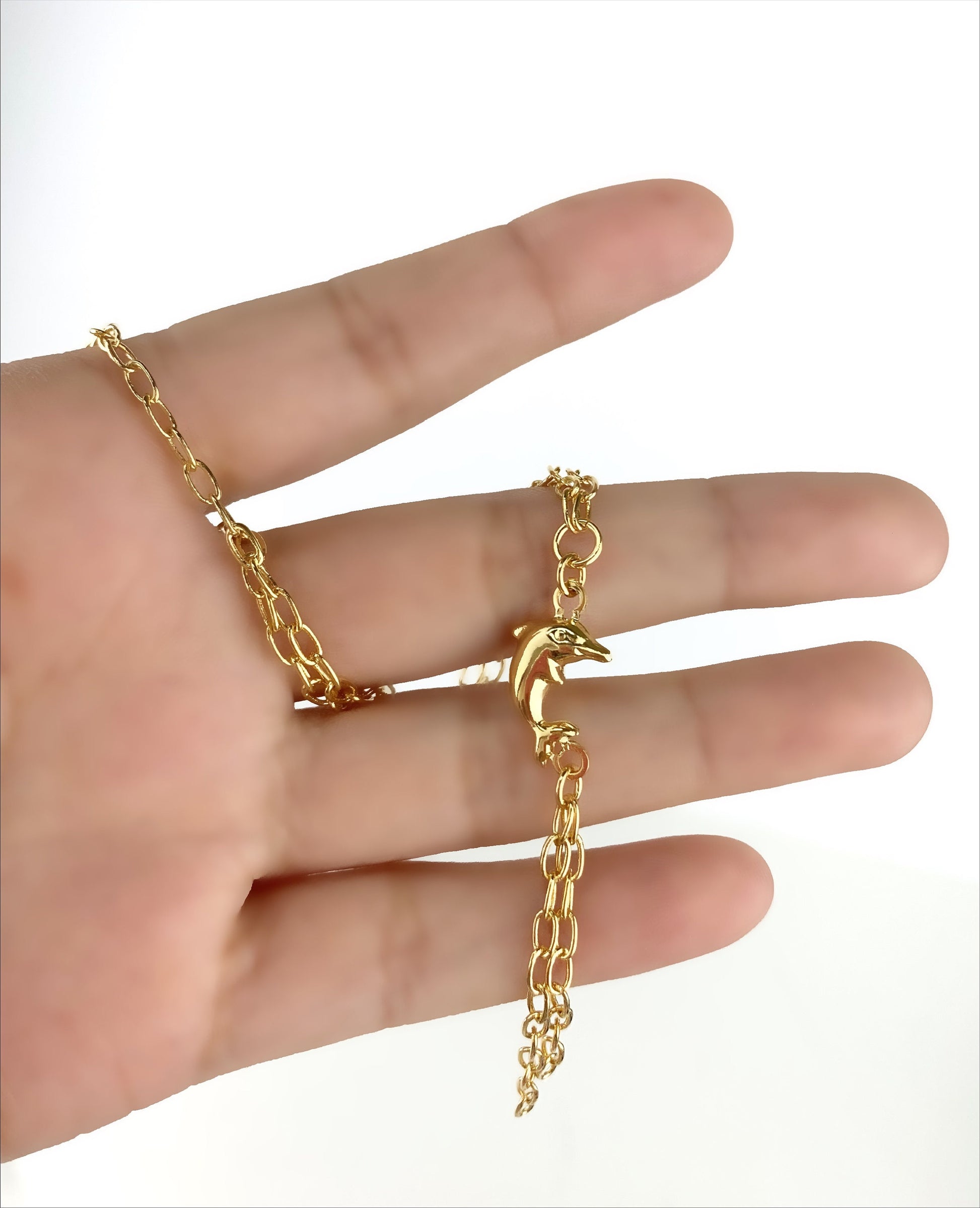 18k Gold Filled 2mm Paperclip Chain Dolphin Bracelet Wholesale Jewelry Supplies
