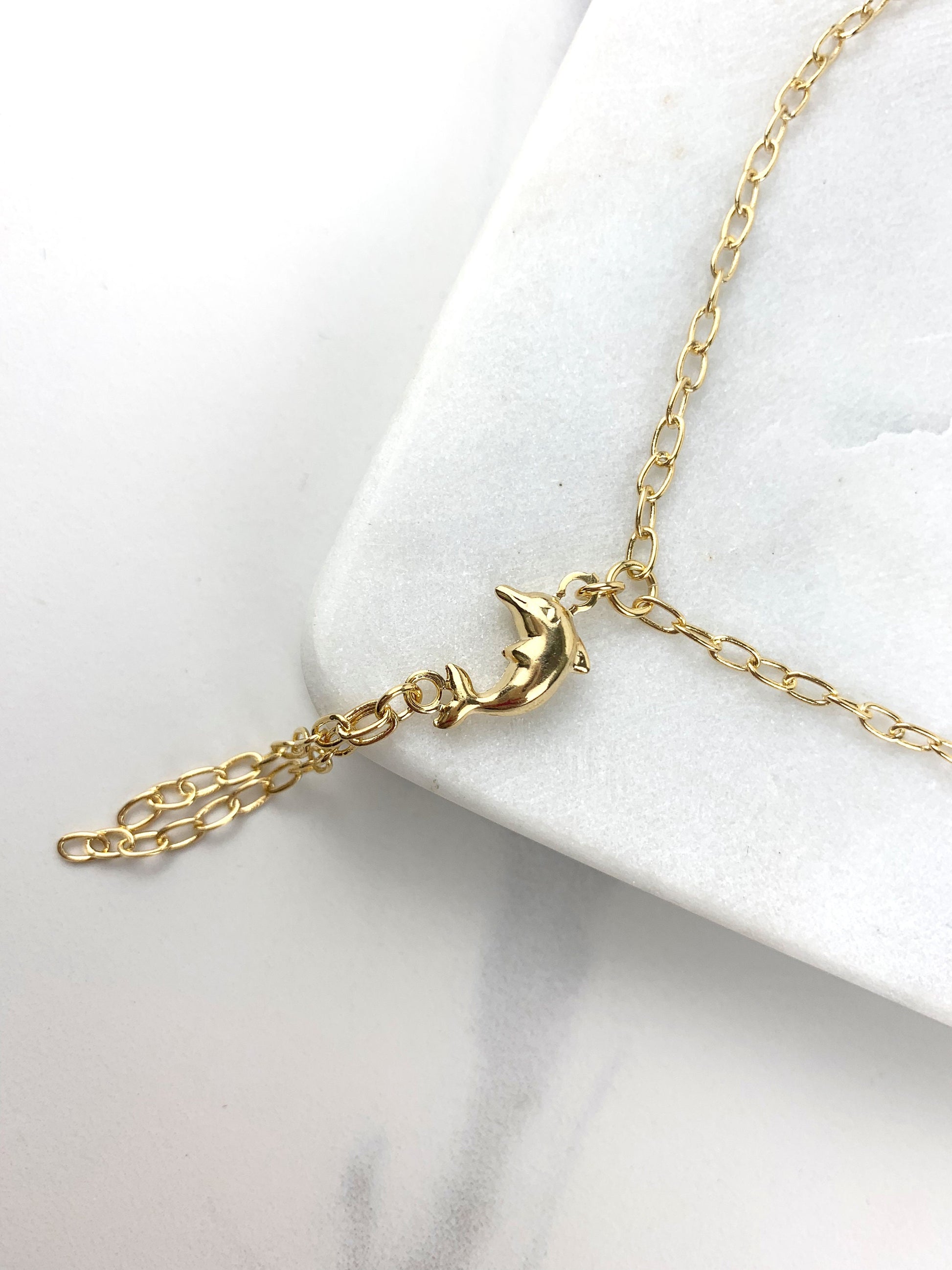 18k Gold Filled 2mm Paperclip Chain Dolphin Bracelet Wholesale Jewelry Supplies