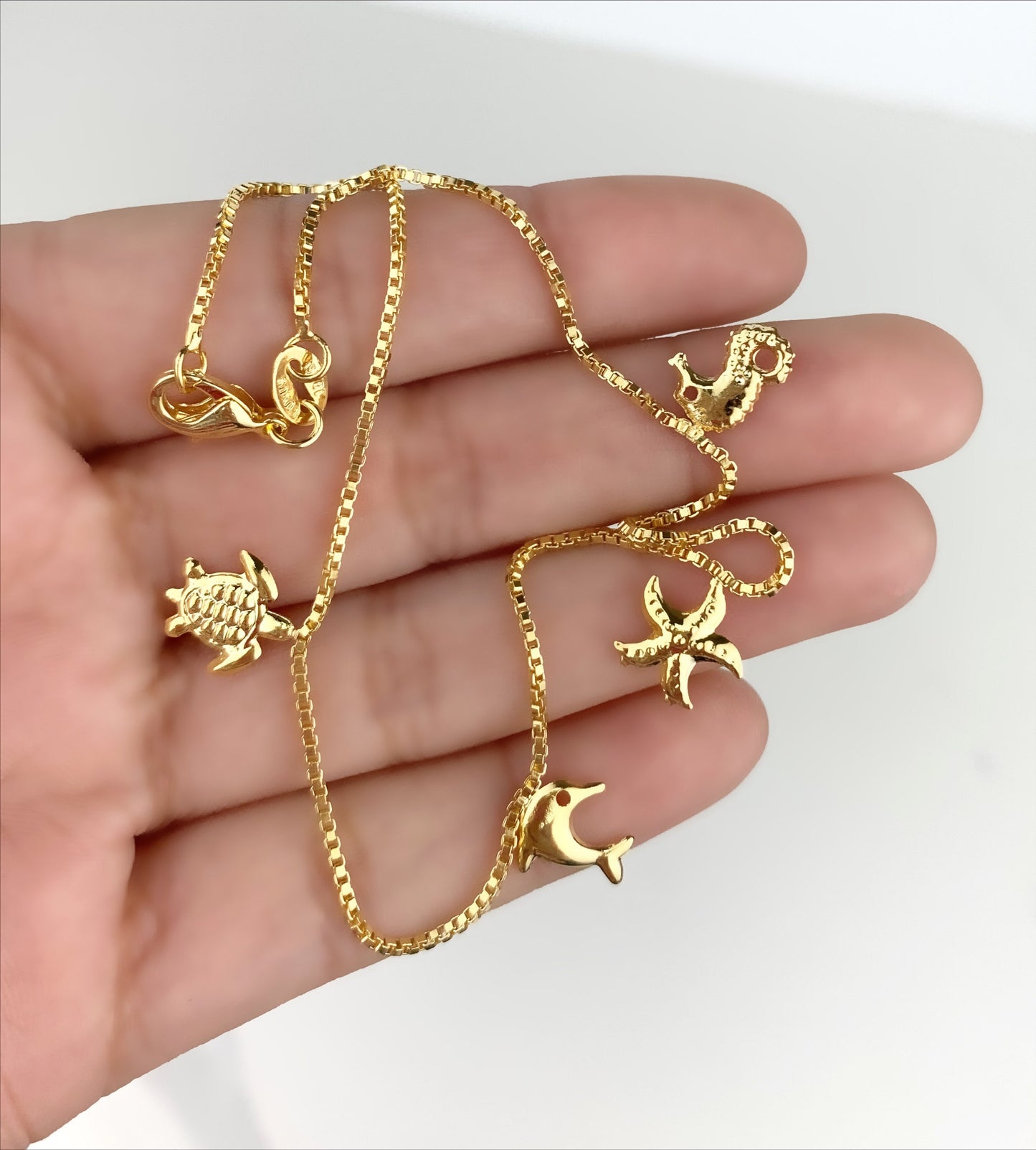 18k Gold Filled 1mm Box Chain Sea Charms Anklet Wholesale Jewelry Supplies