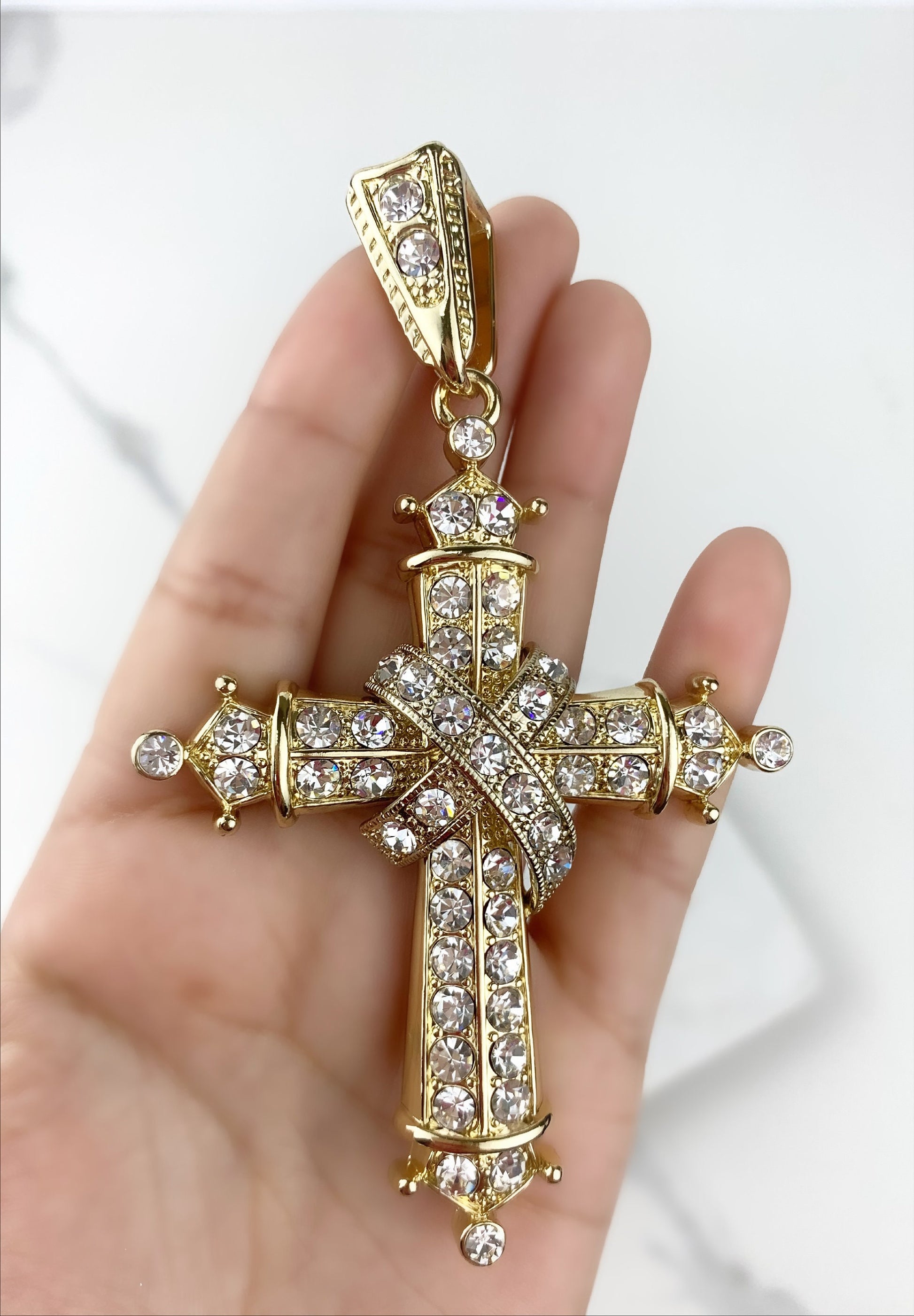 18k Gold Filled Big Bling Square Cross Wholesale Jewelry Supplies