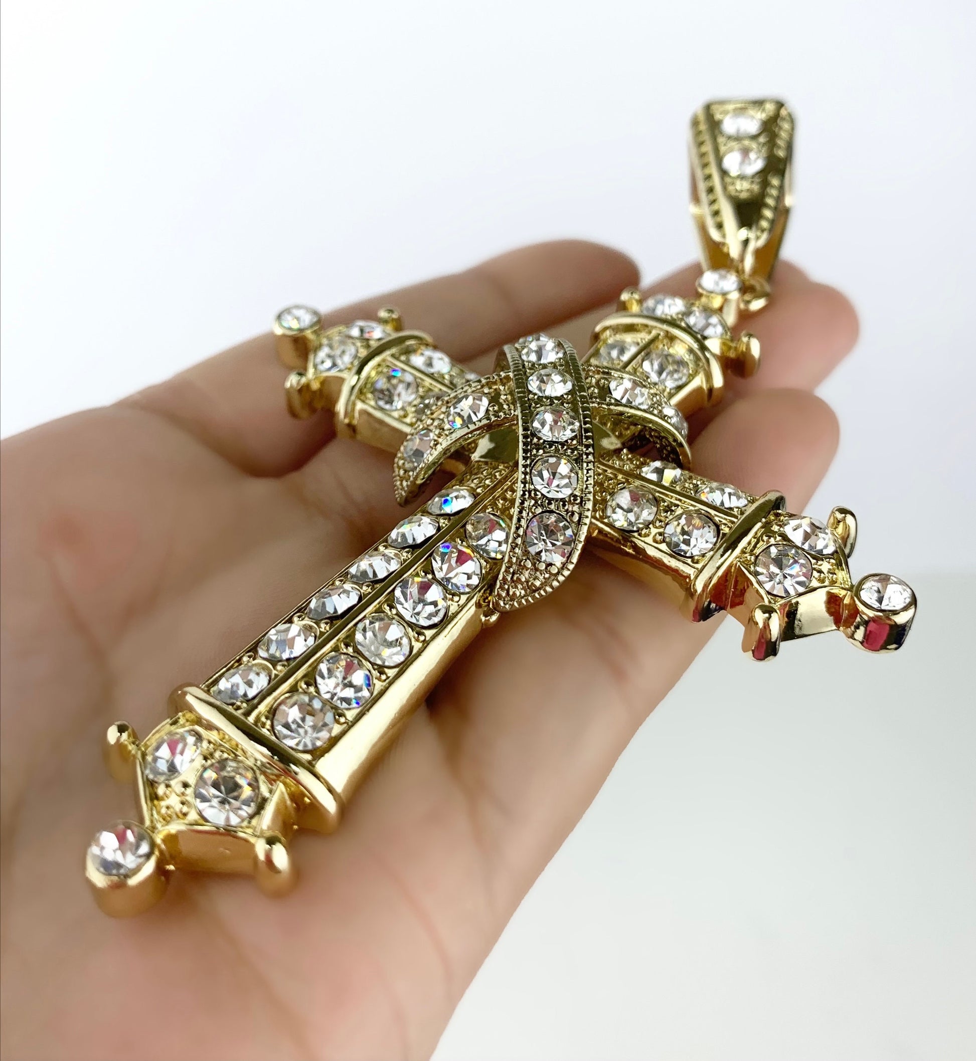 18k Gold Filled Big Bling Square Cross Wholesale Jewelry Supplies