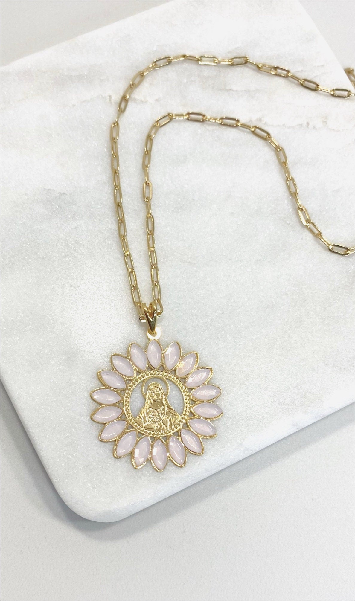 18k Gold Filled Circle Crystal Petals La Milagrosa Virgin, God and Mary Three Colors Pendant Wholesale Jewelry Supplies