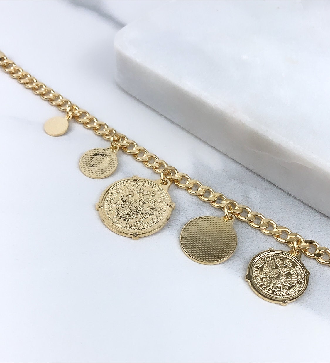18k Gold Filled American Coins Different Sizes Coins Charm Cuban Chain Link, Bracelet  For Wholesale and Jewelry Supplies