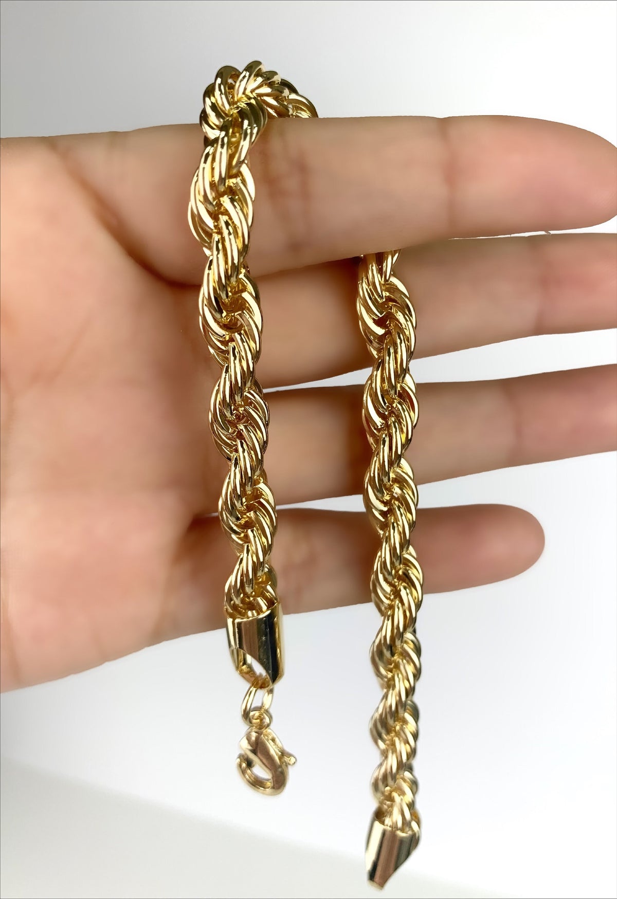 18k Gold Filled 7mm Thickness Rope Chain Bracelet, Lobster Claw, Wholesale Jewelry Making Supplies