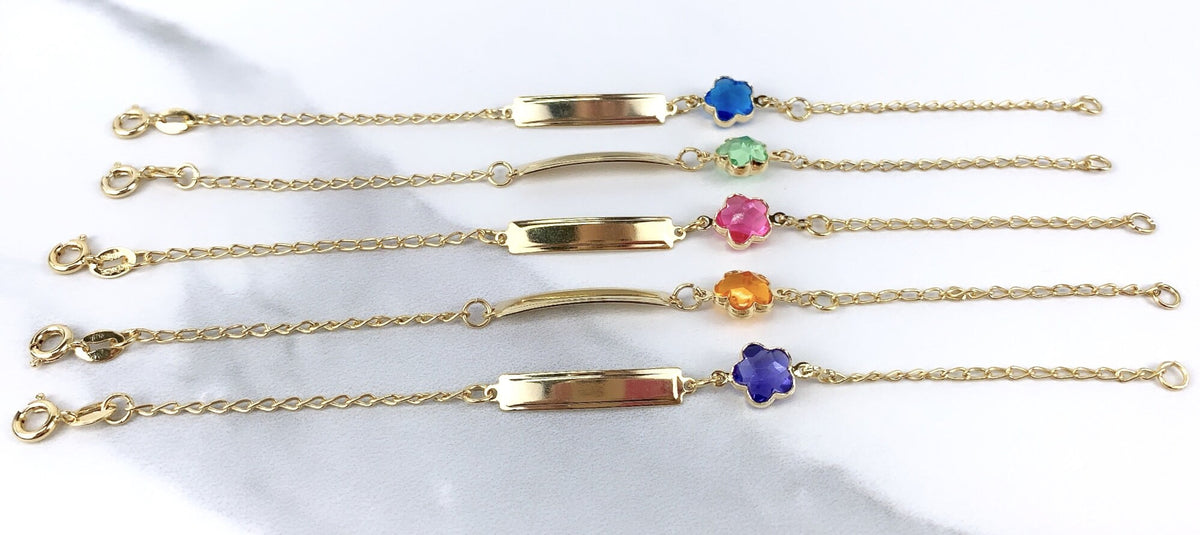 Mommy and Me Matching Jewelry | 18k Gold Filled Curb Link Colored Flower Kids Bracelet or Colored Mother Bracelet Wholesale Jewelry Supplies