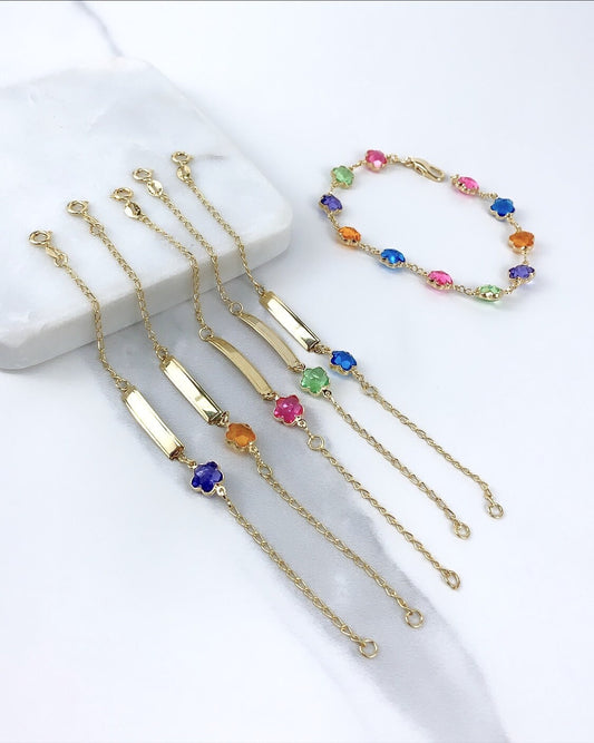 Mommy and Me Matching Jewelry | 18k Gold Filled Curb Link Colored Flower Kids Bracelet or Colored Mother Bracelet Wholesale Jewelry Supplies