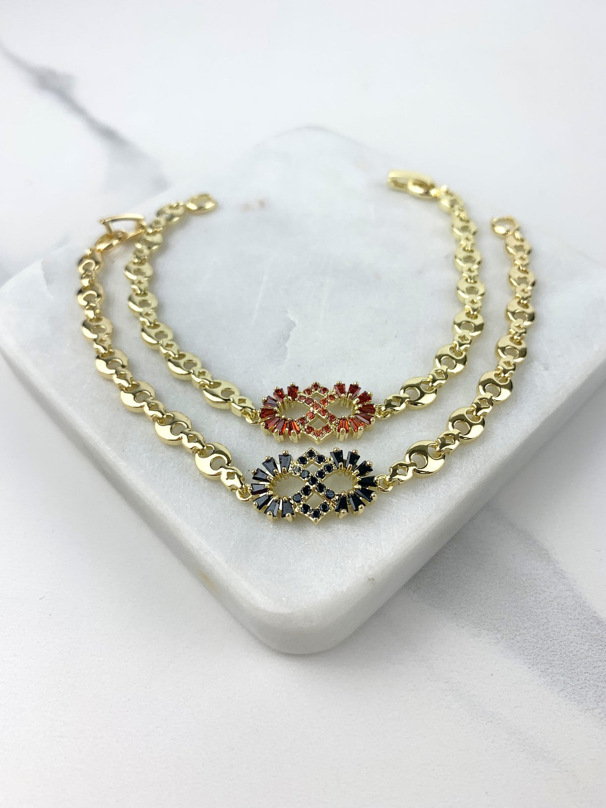 18k Gold Filled Mariner Link Red and Black Infinite Sign With Zirconia  Bracelet Wholesale Jewelry Supplies