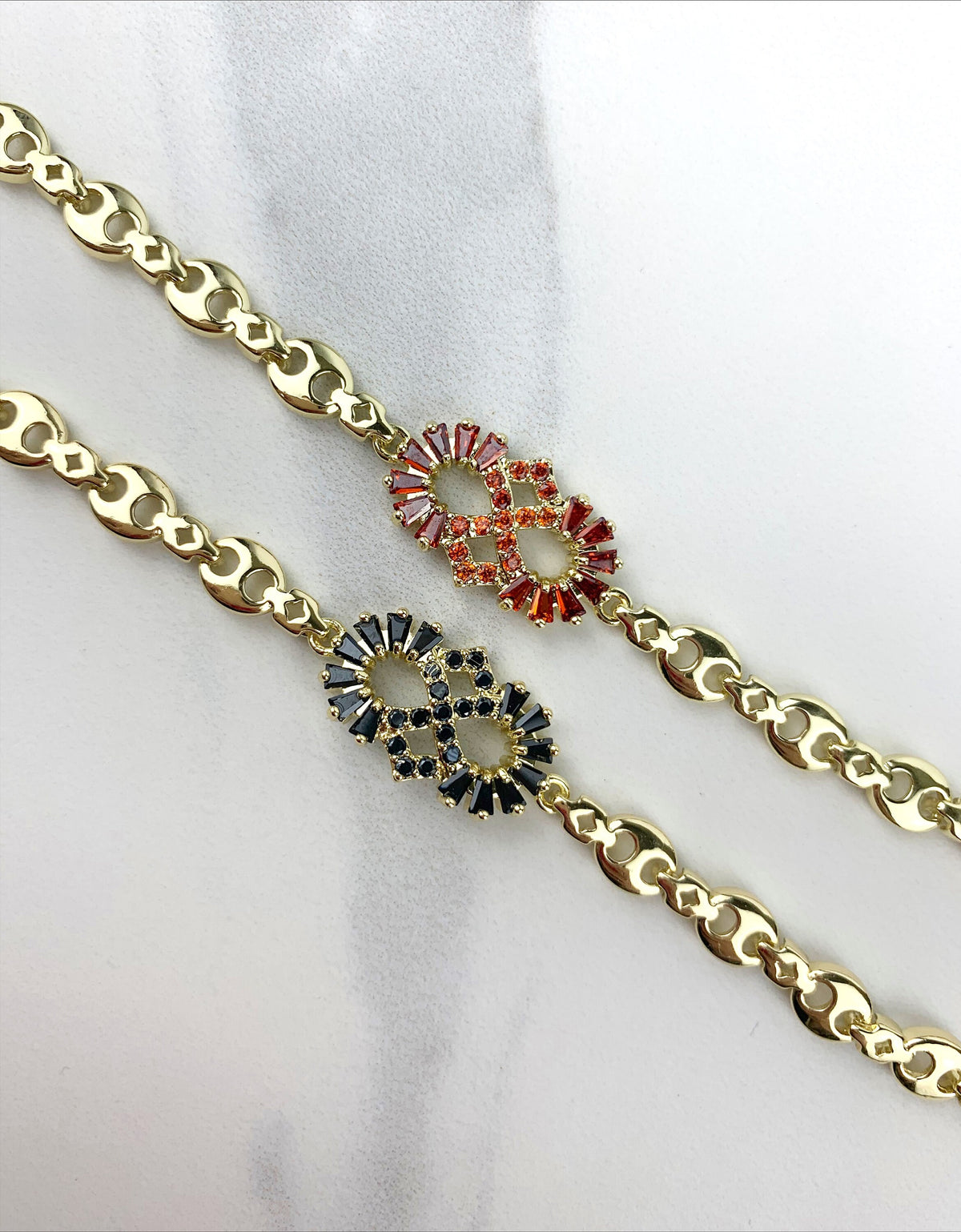18k Gold Filled Mariner Link Red and Black Infinite Sign With Zirconia  Bracelet Wholesale Jewelry Supplies