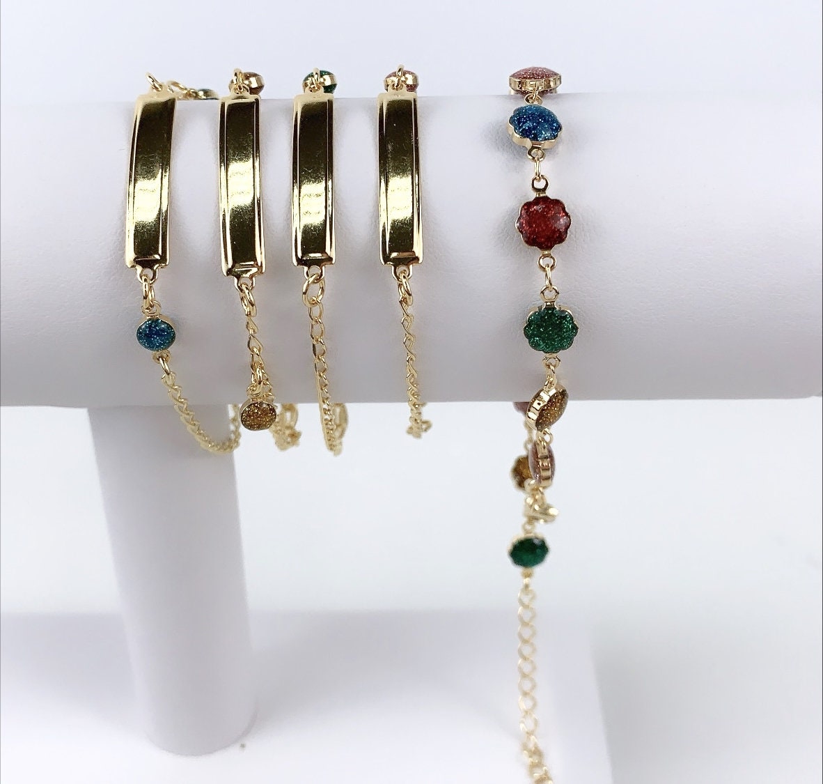 Mommy and Me Matching Jewelry | 18k Gold Filled Kids Bar Bracelet & Flowers Mother Bracelet for Wholesale Jewelry Supplies