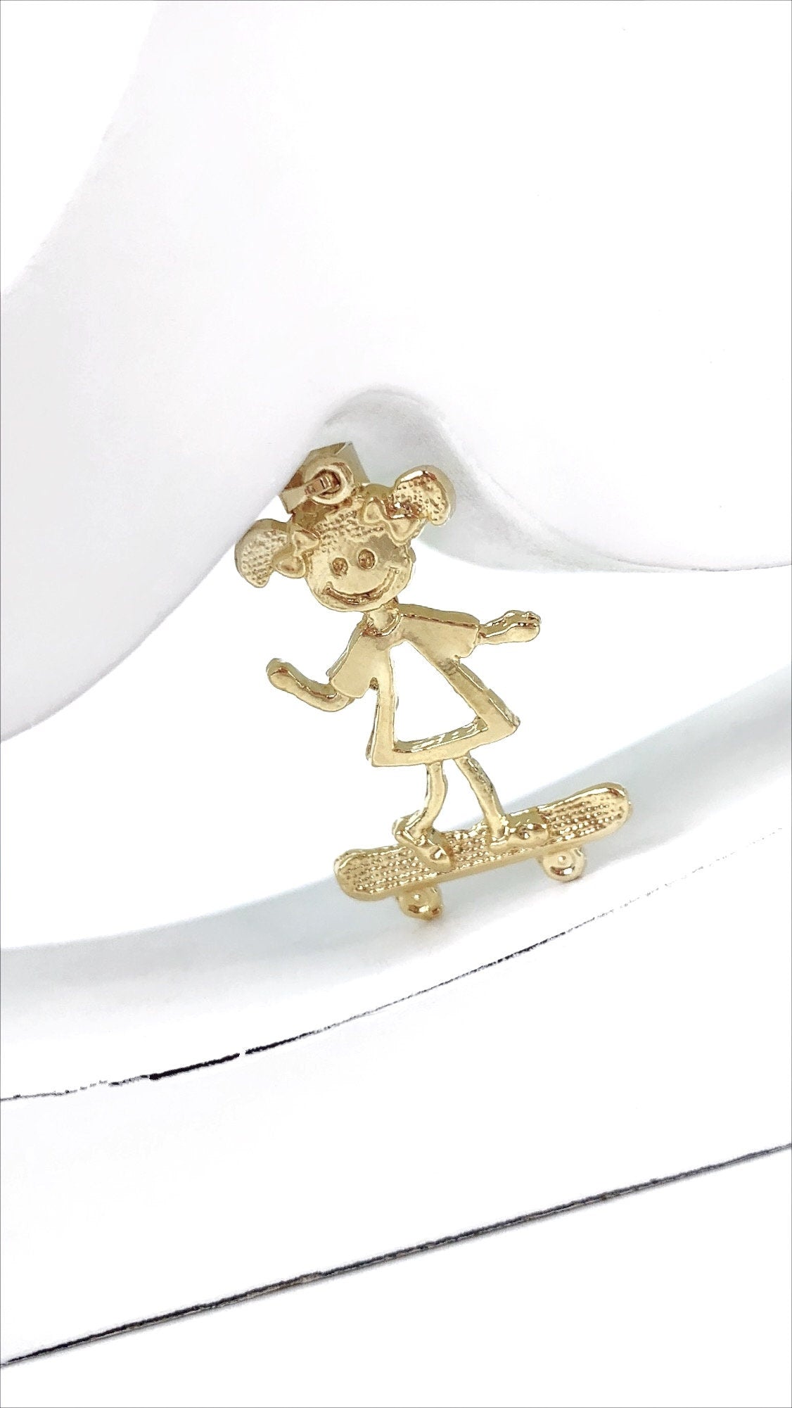 18k Gold Filled Kids Boy or Girl on Skateboard, Charms Pendant, Gold or Silver, Wholesale Jewelry Making Supplies Family Jewelry for Mother