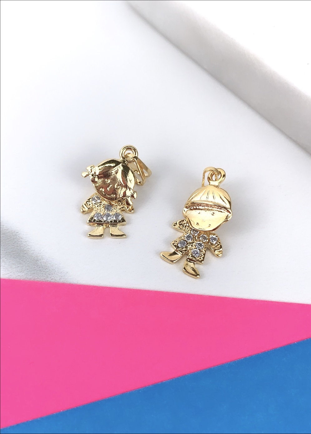 18K Gold Filled Boy or Girl Charms Pendant with Cubic Zirconia, Moving Head, for Wholesale and Jewelry Supplies, Family Jewelry for Mother Boy