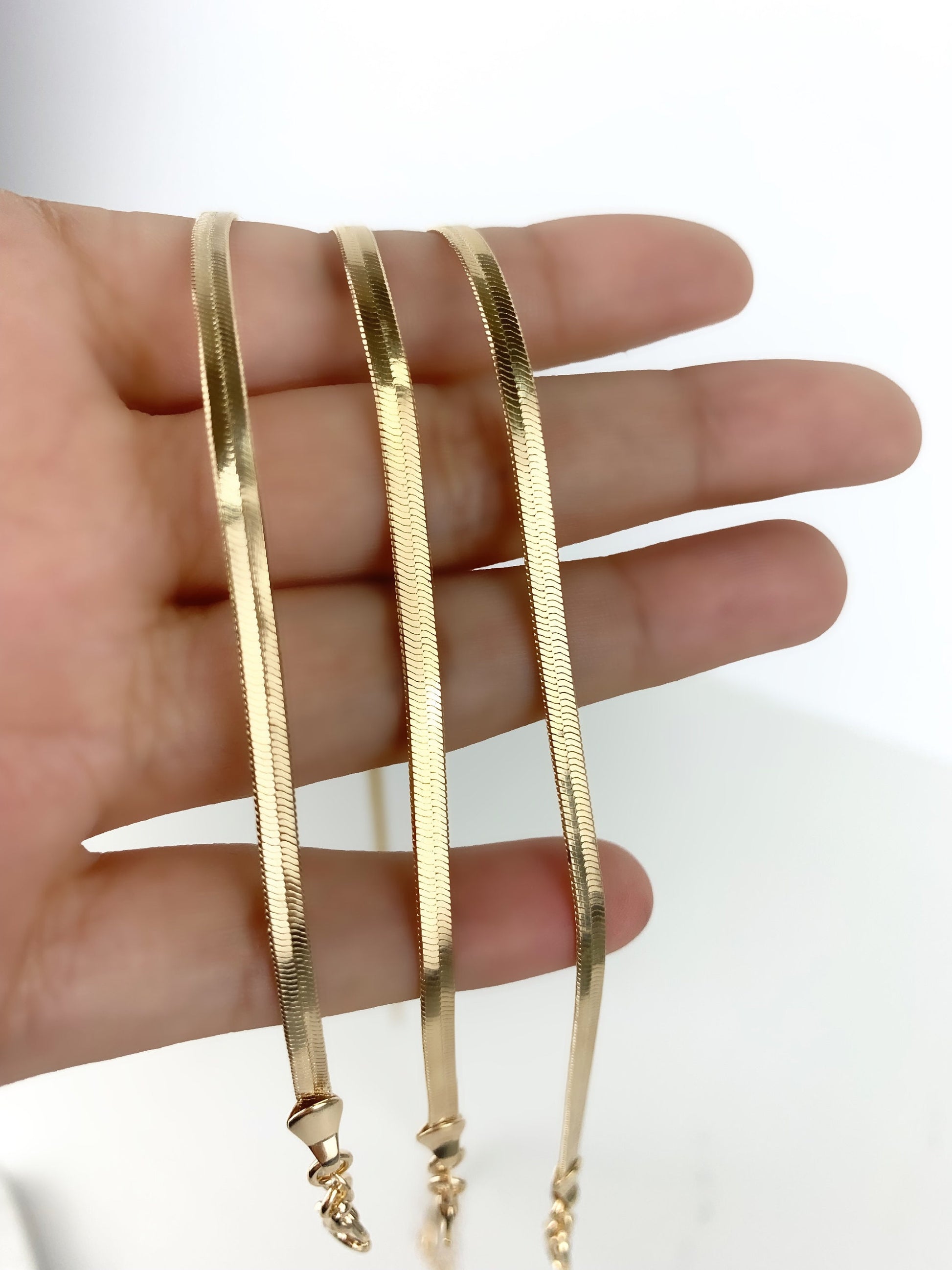 18k Gold Filled Fancy 3mm Herringbone, Snake Chain Bracelet Wholesale Jewelry Supplies