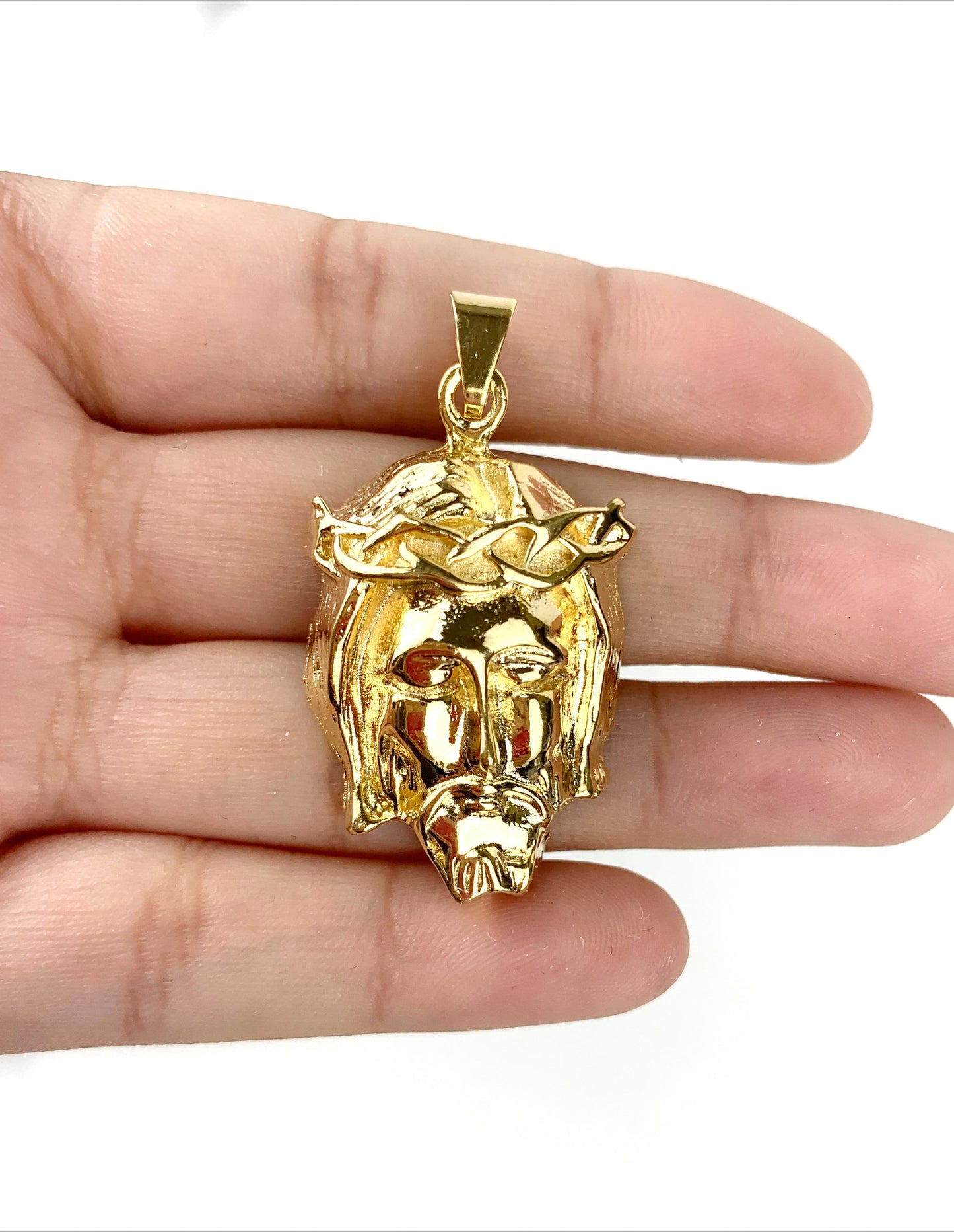 18k Gold Filled 3D Puffed Jesus Christ Face Pendants Charm, Religious Jewelry, Wholesale Jewelry Making Supplies