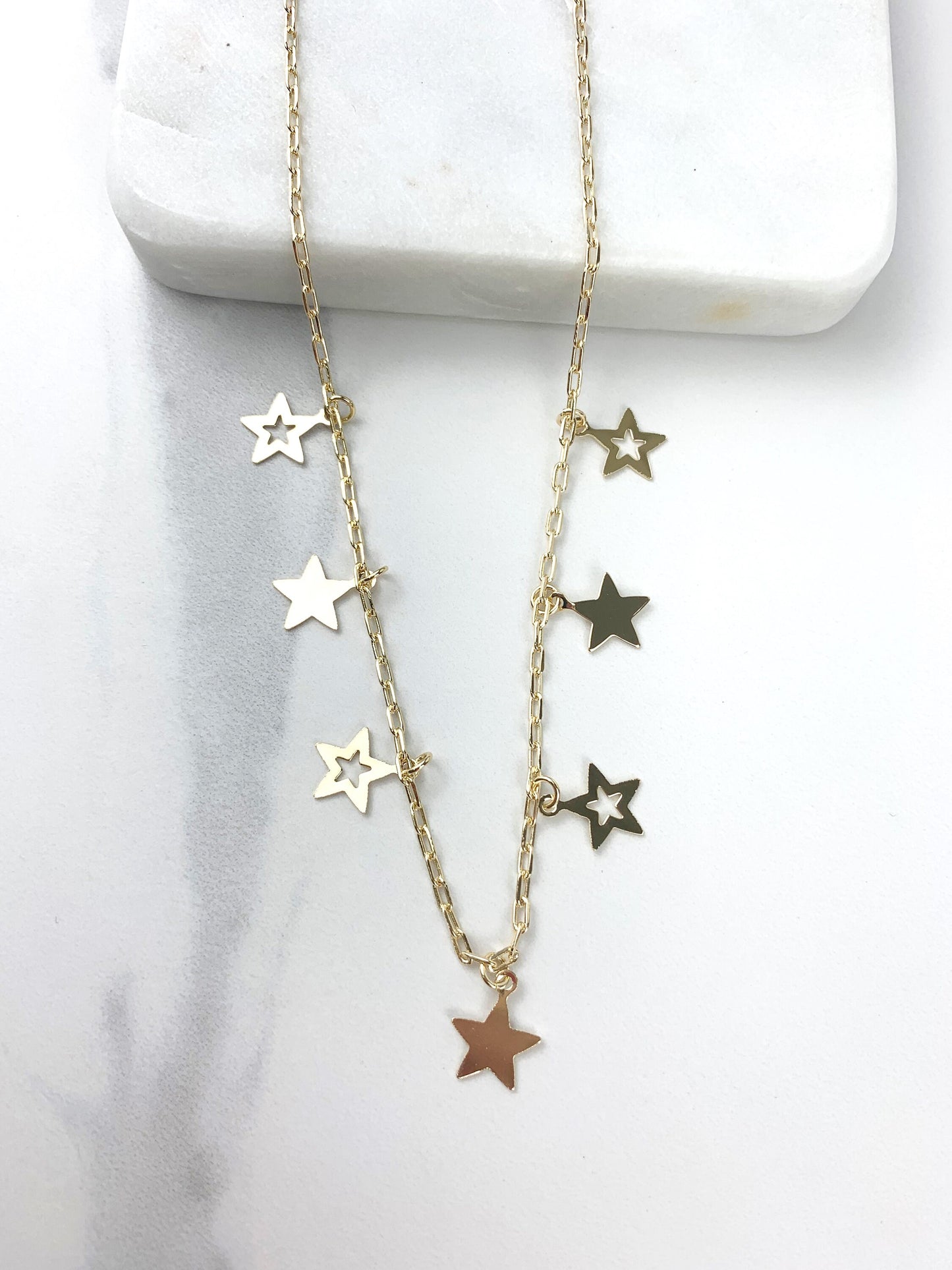 18k Gold Filled 2mm Paperclip Chain with Stars Charms Necklace or Bracelet, Jewelry Set, Wholesale Jewelry Making Supplies