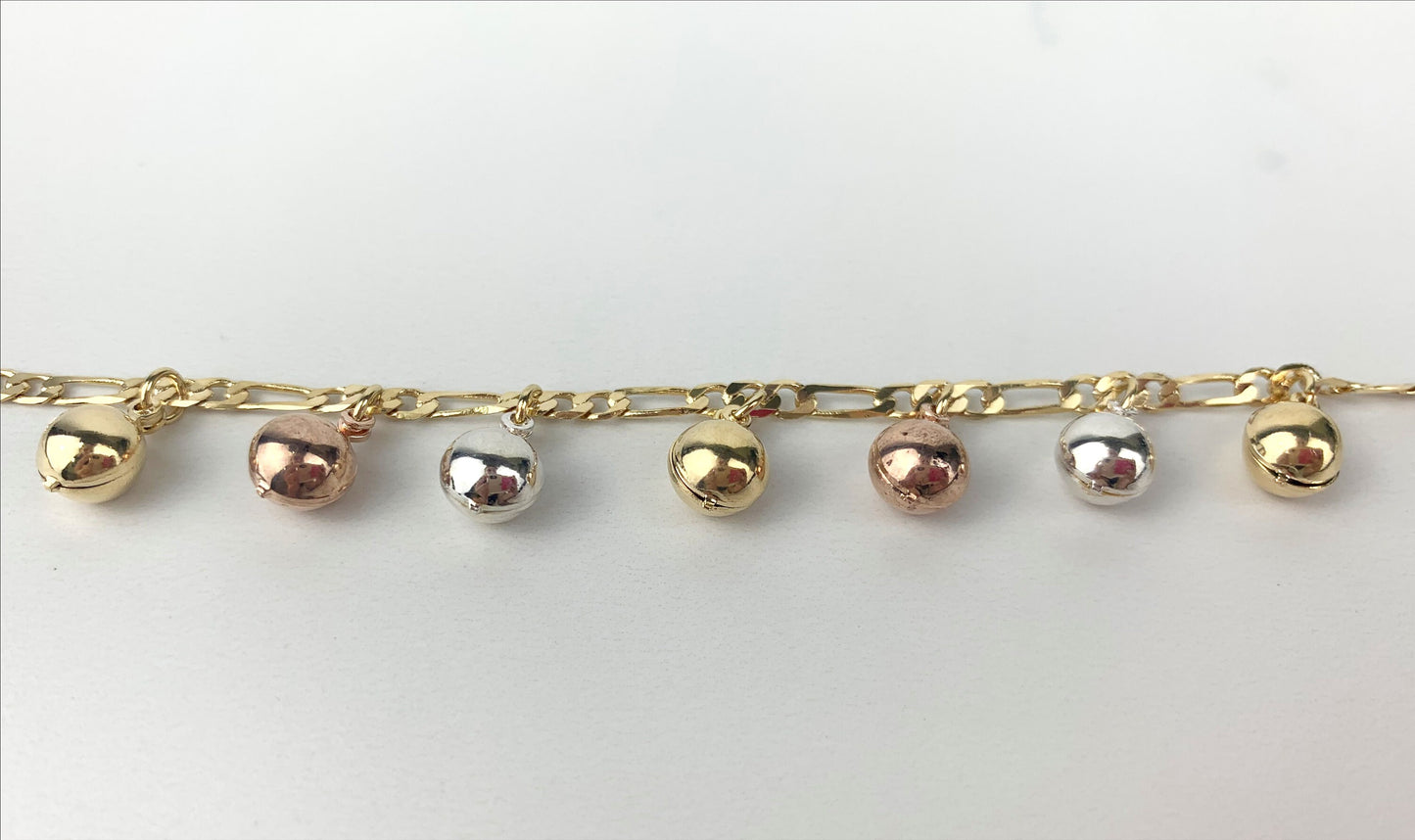 18k Gold Filled, Tinkle Bell Choker and Bracelet There Tones Gold, White Gold and Pink Gold Wholesale Jewelry Supplies