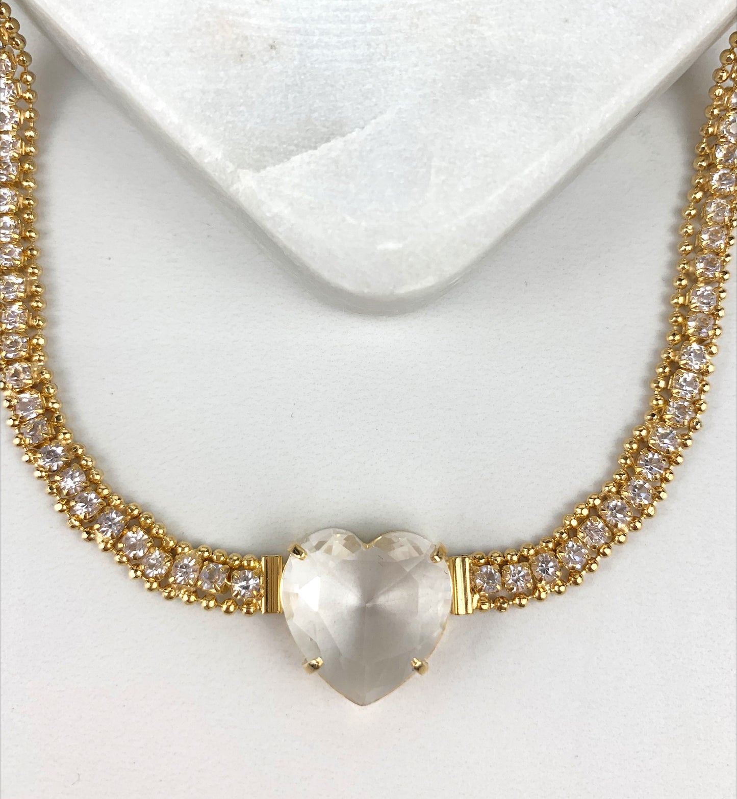 18k Gold Filled Fancy Cristal Heart with Zirconia Carat Diamond  Necklace Choker For Wholesale and Jewelry Supplies