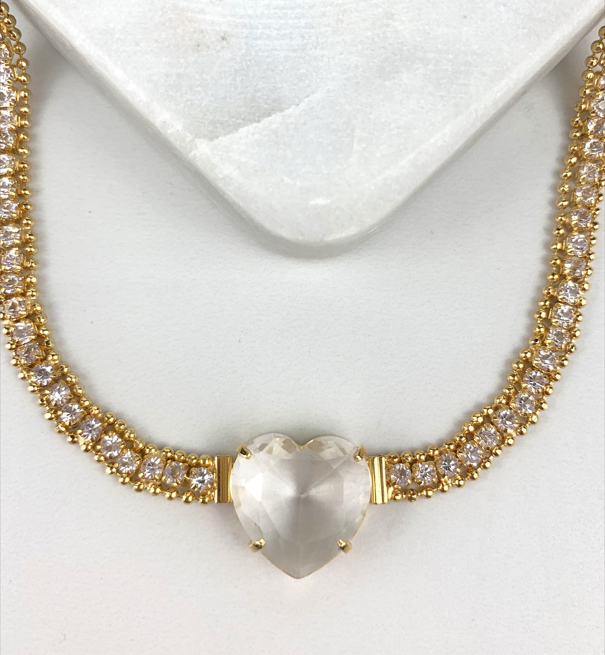 18k Gold Filled Fancy Cristal Heart with Zirconia Carat Diamond  Necklace Choker For Wholesale and Jewelry Supplies