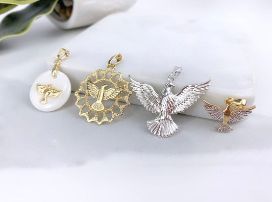 18k Gold Filled or  Silver Filled, Dove, Paloma, Charms Pendants Wholesale Jewelry Supplies