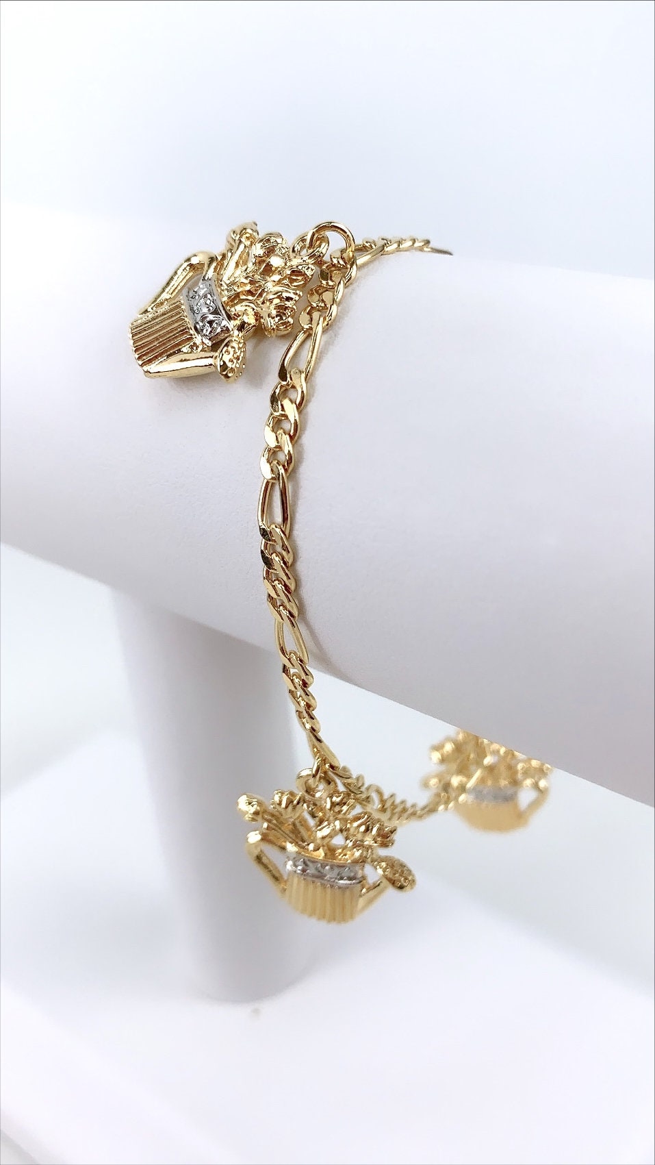 18k Gold Filled Figaro Chain with Watering with Flowers Pendant Bracelet and  Earrings Wholesale Jewelry Supplies