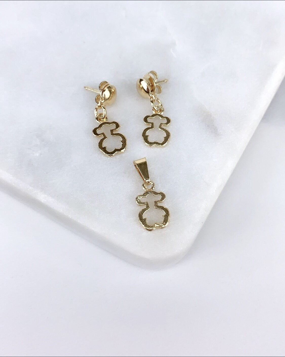 18k Gold Filled Designer Style , Bear Shape, Set of Earrings and Pendant Wholesale Jewelry Supplies