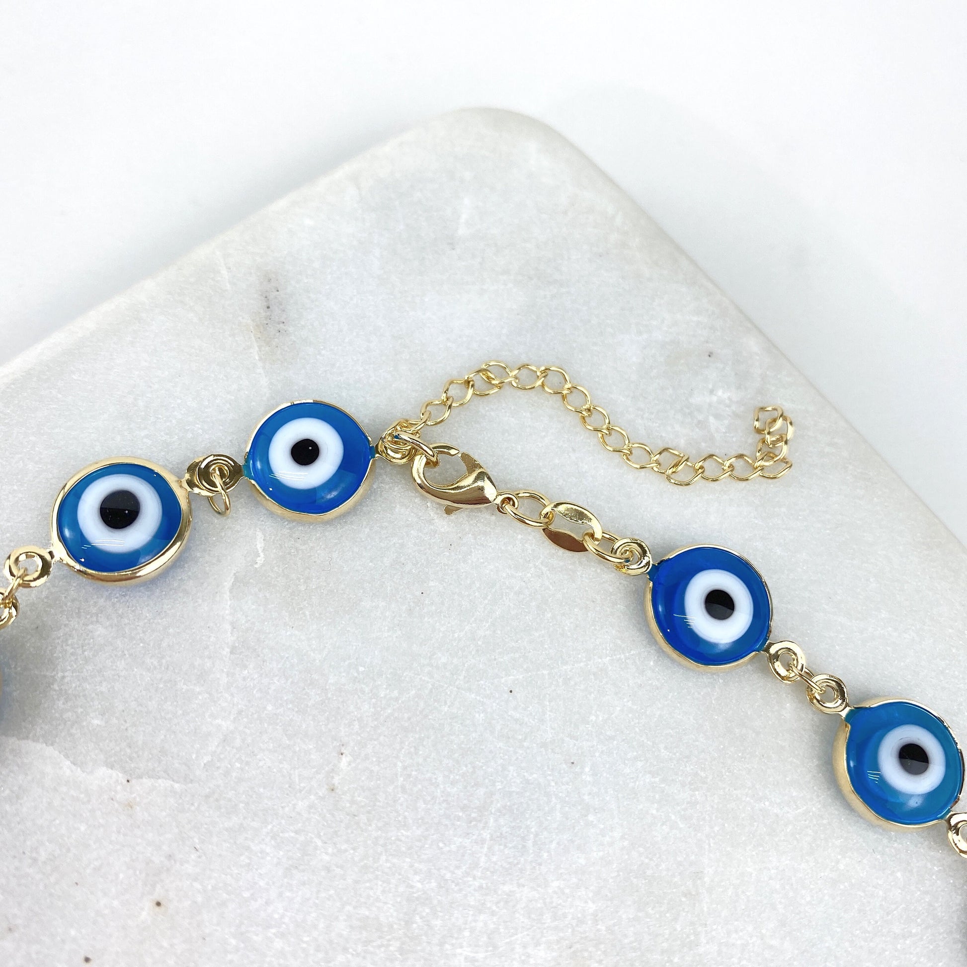 18k Gold Filled Fancy 10mm Greek Blue Eyes, Link Style, Bracelet or Necklace, Protection & Lucky, Wholesale Jewelry Supplies