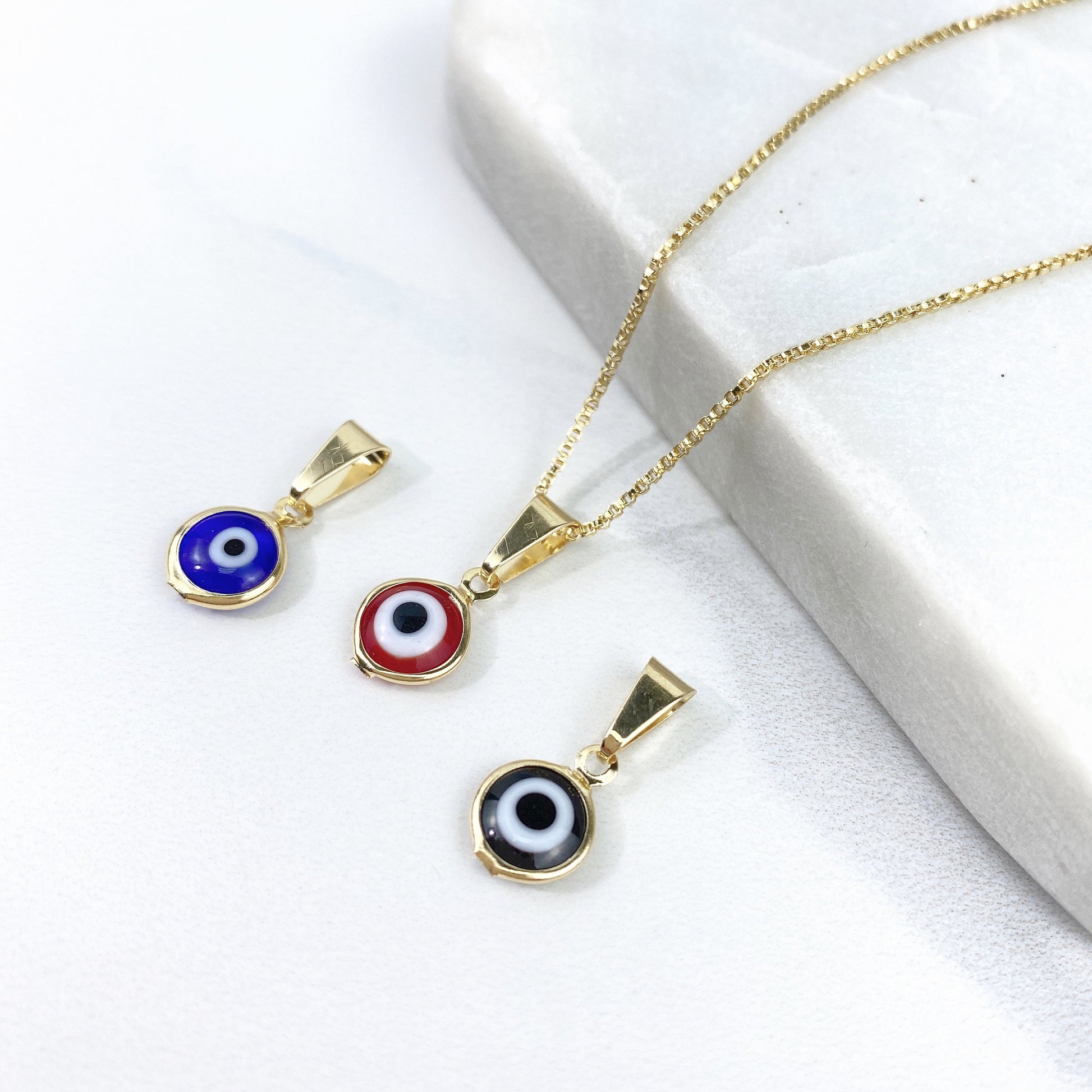18k Gold Filled Red, Blue or Black Greek Eyes, Turkish Eyes, Evil Eyes Pendant Charms, Protection & Lucky, for Wholesale  Jewelry Supplies