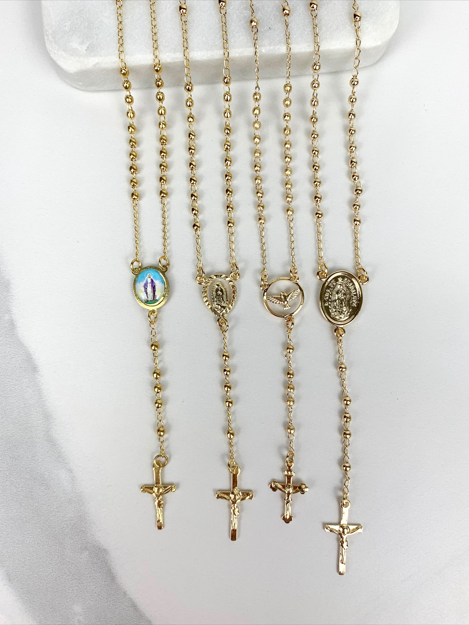 18k Gold Filled Peace Ave, Maria Virgen, Guadalupe Virgen Rosaries Wholesale Jewelry Supplies