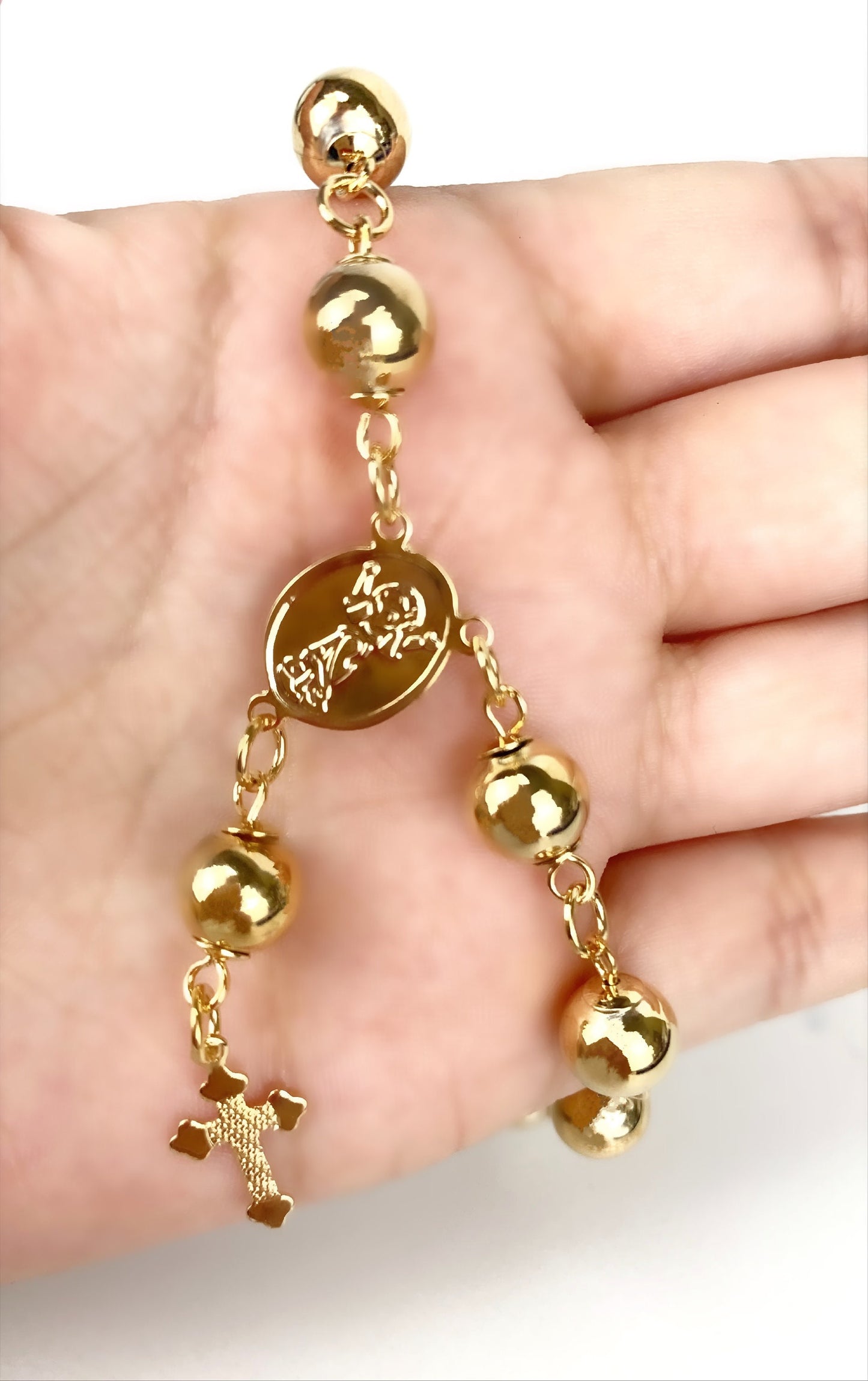 18k Gold Filled Beads Divine Child (El Divino Nino) Rosary Bracelet, Religious Protection, Wholesale Jewelry Supplies
